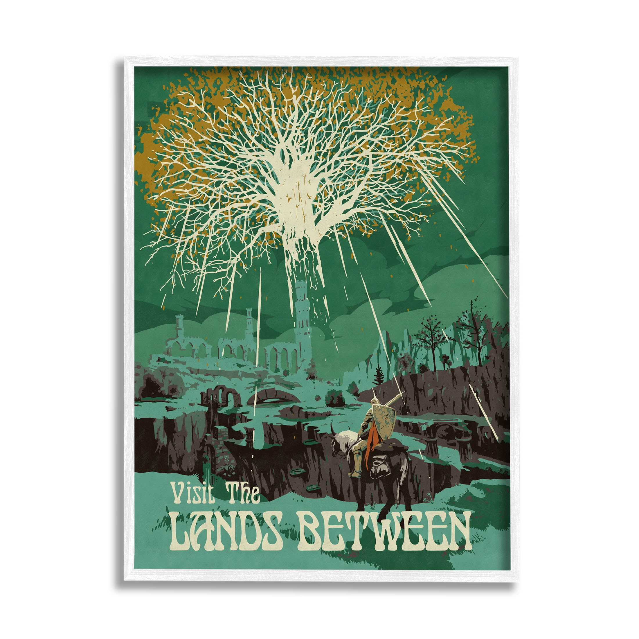 Stupell Industries Visit The Lands Between Scenery Graphic Art White Framed Art Print Wall Art, Design by Matheus Lopes Castro