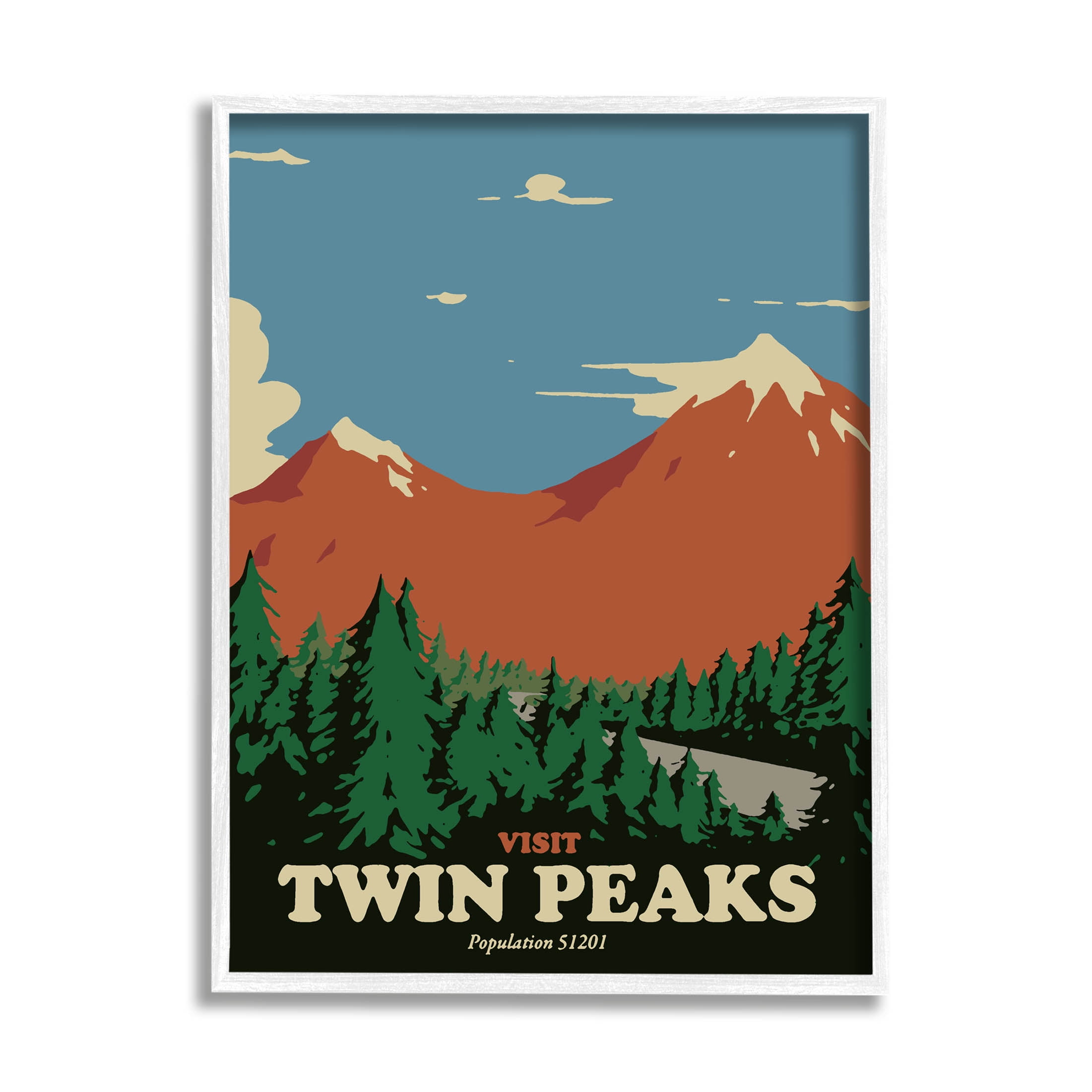 Stupell Industries Visit Twin Peaks Mountain Landscape Graphic Art White Framed Art Print Wall Art, Design by Matheus Lopes Castro
