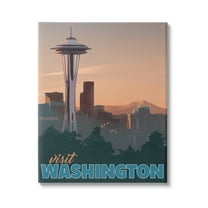 Stupell Industries Visit Washington Urban Metropolis Space Needle Landmark Graphic Art Gallery Wrapped Canvas Print Wall Art, Design by David Owens Illustration