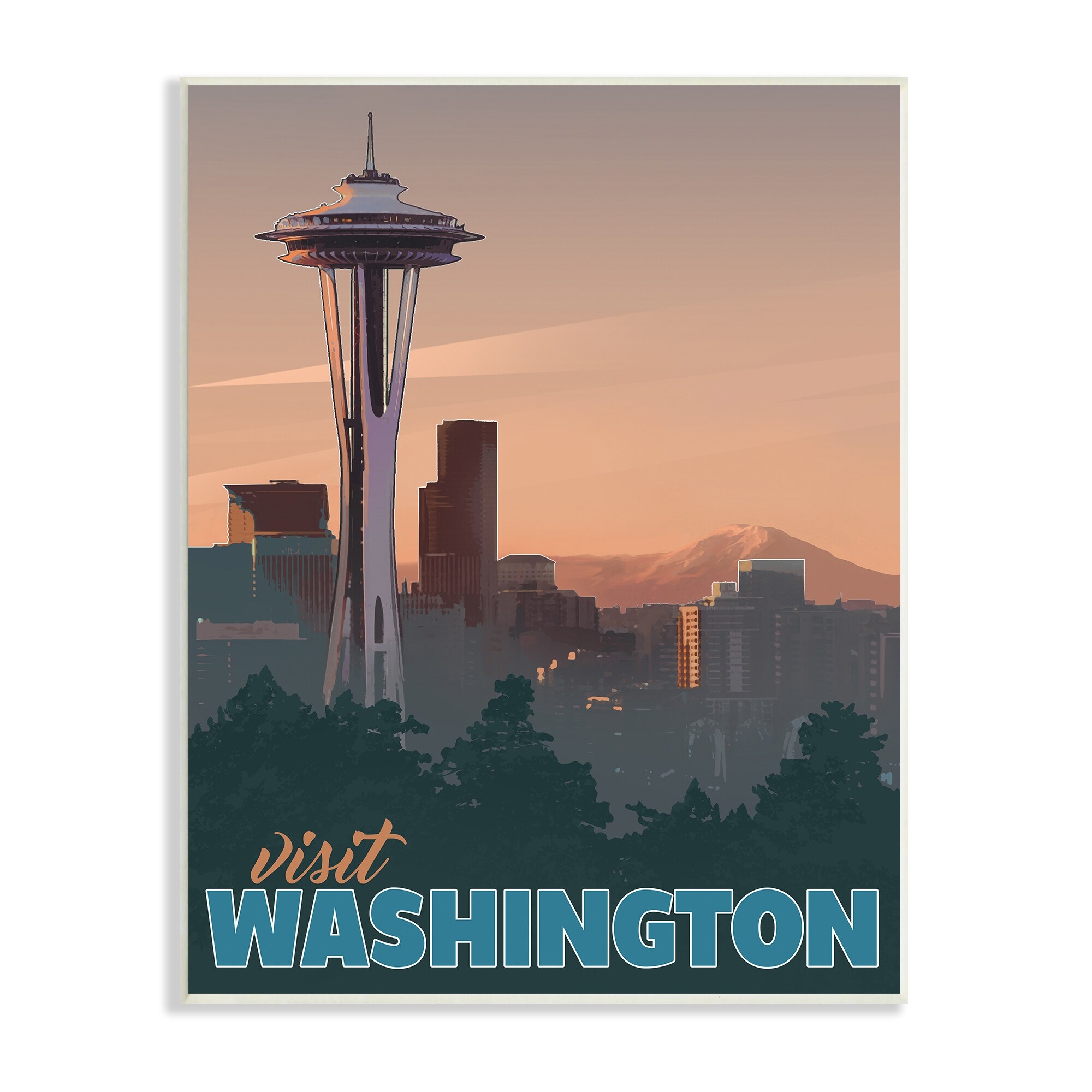 Stupell Industries Visit Washington Urban Metropolis Space Needle Landmark Graphic Art Unframed Art Print Wall Art, Design by David Owens Illustration