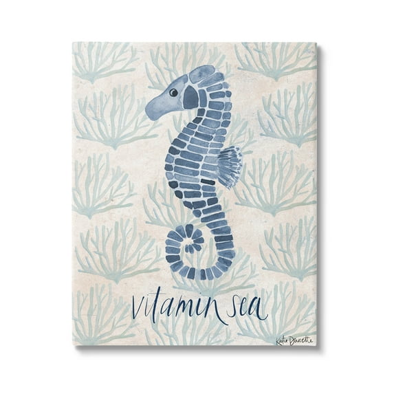 Stupell Industries Vitamin Sea Aquatic Pun Seahorse Graphic Art Gallery Wrapped Canvas Print Wall Art, Design by Katie Doucette