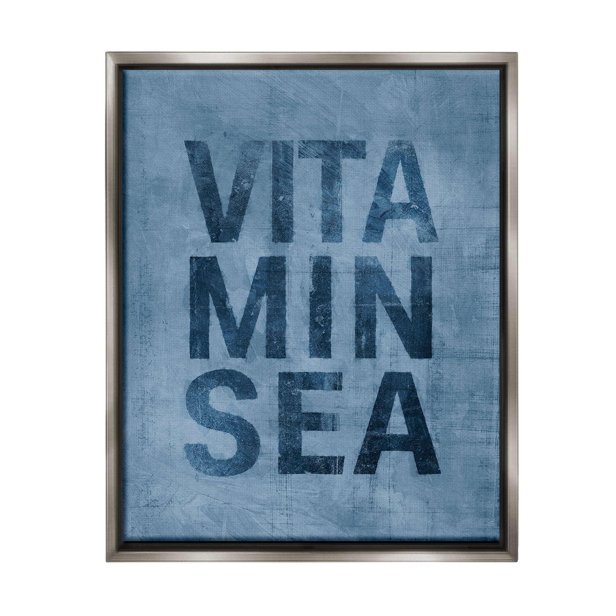 Stupell Industries Vitamin Sea Phrase Nature Painting Gray Floater Framed Canvas Art Print Wall Art, 17 x 21