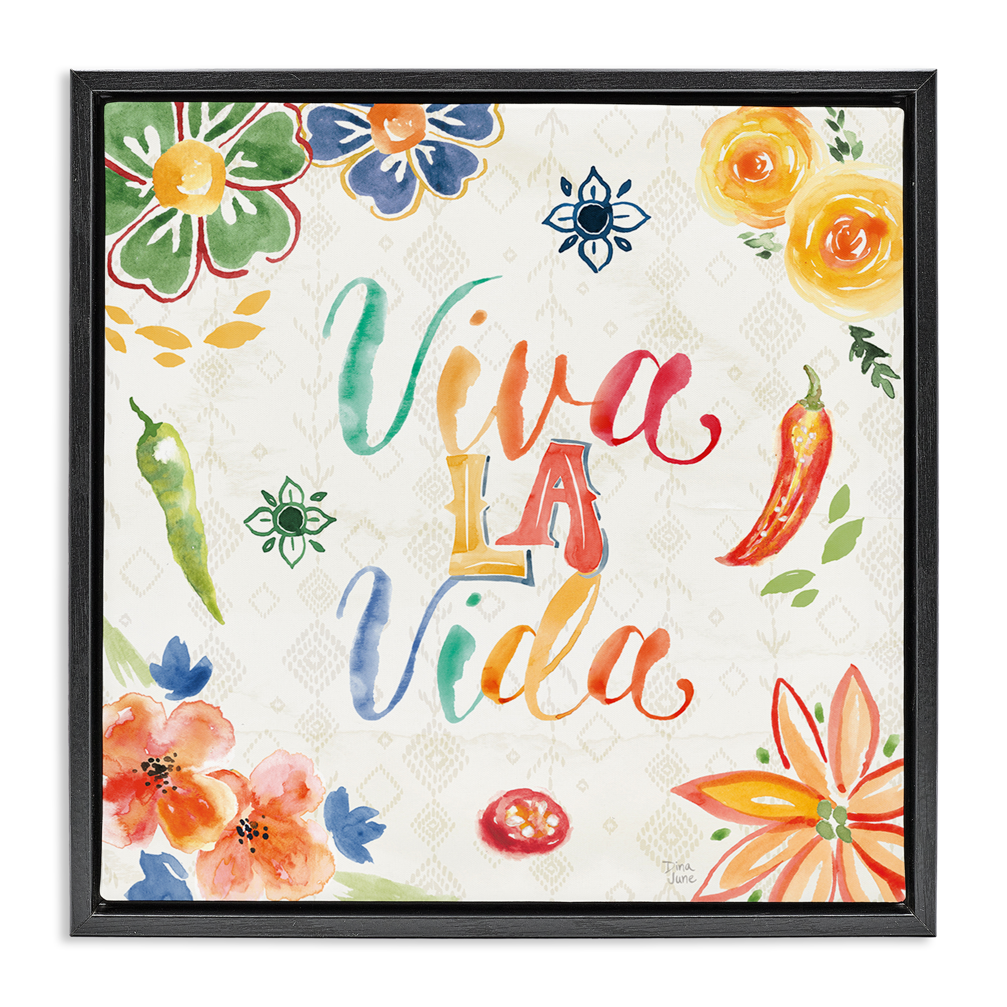 Stupell Industries Viva La Vida Celebración Inspirational Quotes & Sayings Painting Black Floater Framed Art Print Wall Art, 25 x 25