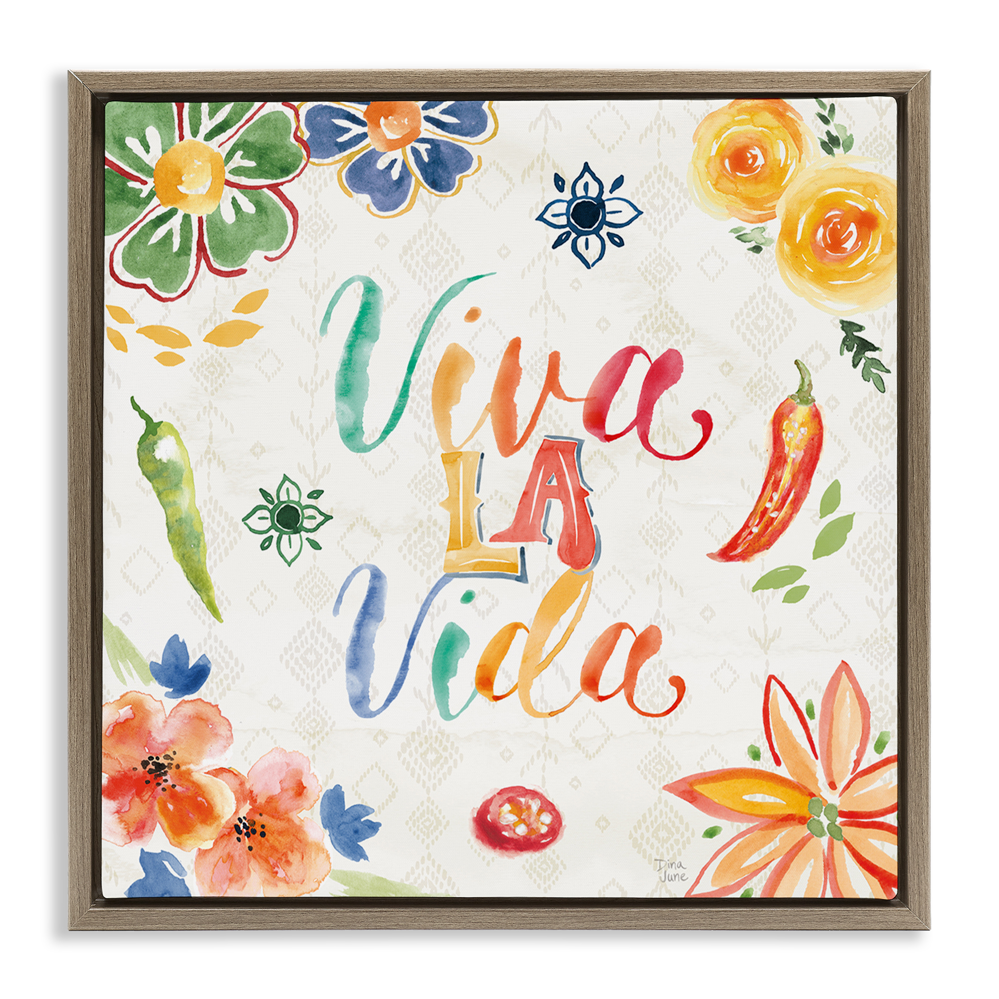 Stupell Industries Viva La Vida Celebración Inspirational Quotes & Sayings Painting Brown Floater Framed Art Print Wall Art, 25 x 25