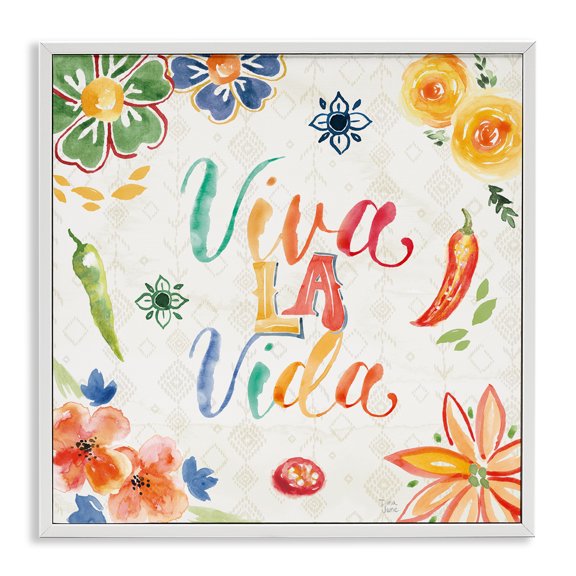 Stupell Industries Viva La Vida Celebración Inspirational Quotes & Sayings Painting White Framed Art Print Wall Art, 12 x 12