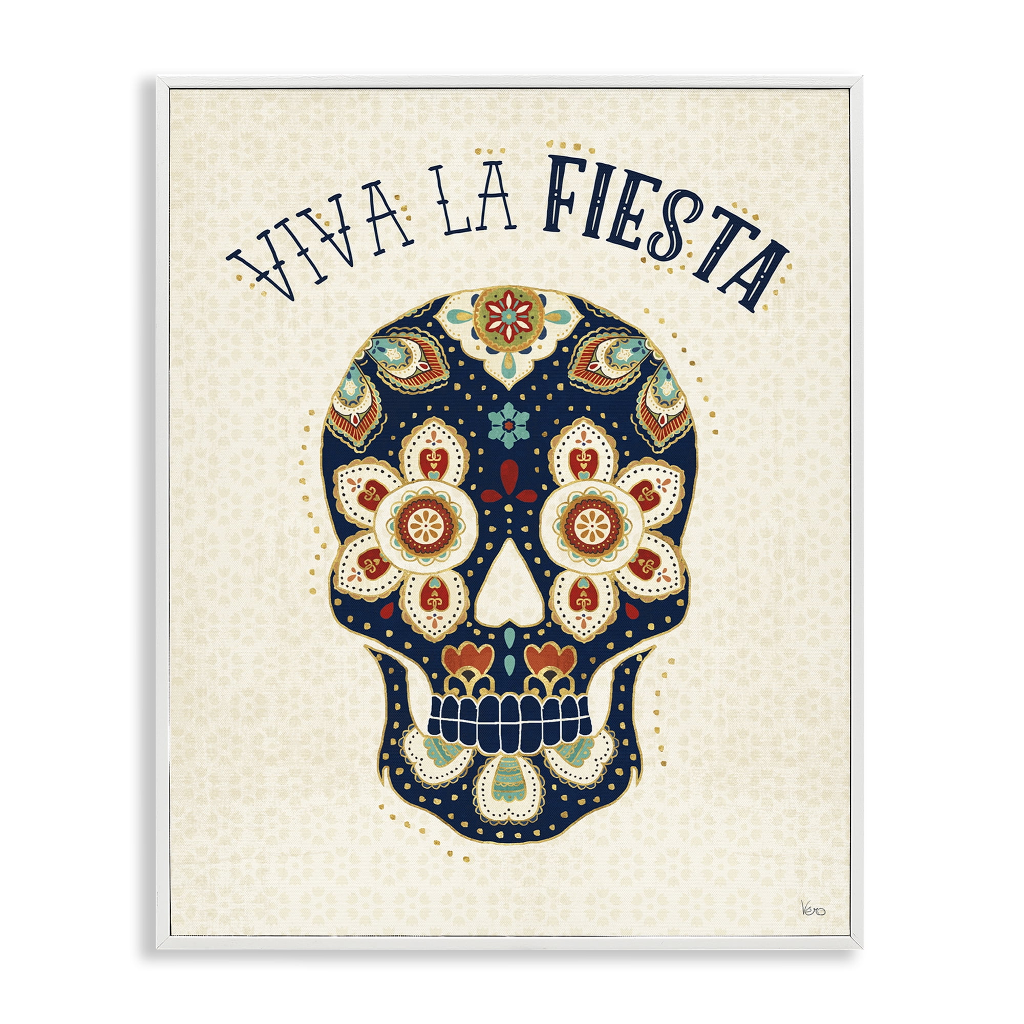 Stupell Industries Viva la Fiesta Calavera Inspirational Quotes & Sayings Painting White Framed Art Print Wall Art, 24 x 30