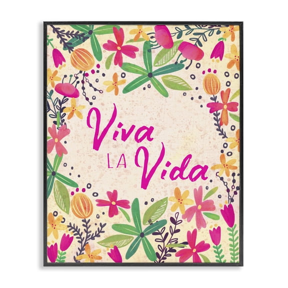 Stupell Industries Viva la Vida Flores Tropicales Inspirational Quotes & Sayings Painting Black Framed Art Print Wall Art, 24 x 30