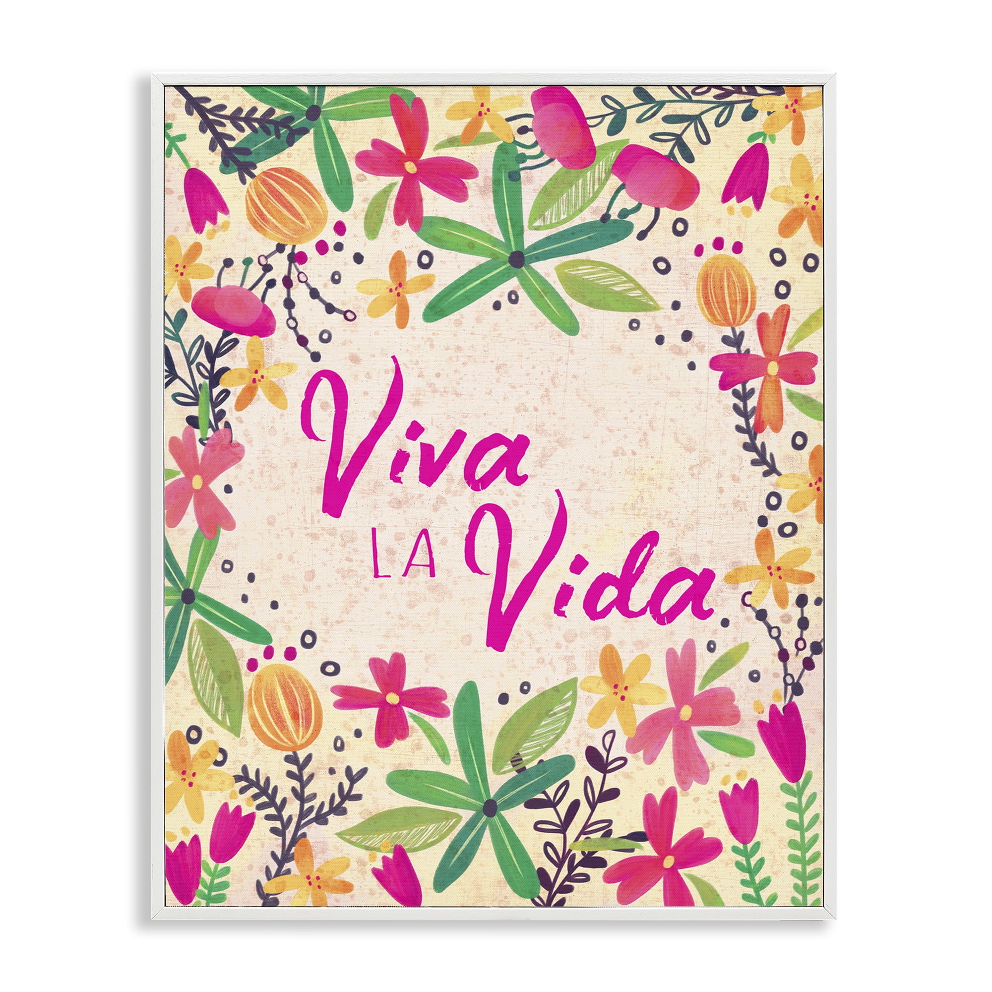 Stupell Industries Viva la Vida Flores Tropicales Inspirational Quotes & Sayings Painting White Framed Art Print Wall Art, 24 x 30