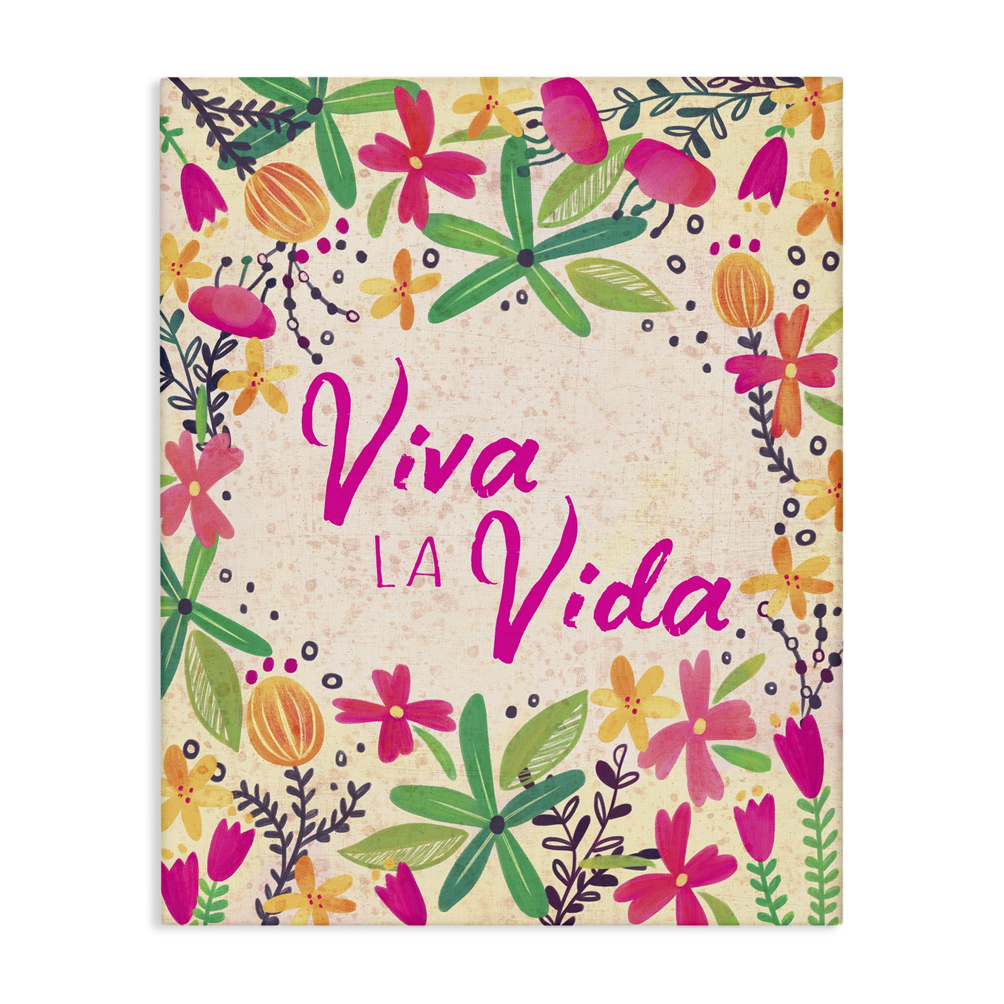 Stupell Industries Viva la Vida Flores Tropicales Inspirational Quotes & Sayings Painting Wrapped Canvas Art Print Wall Art, 24 x 30