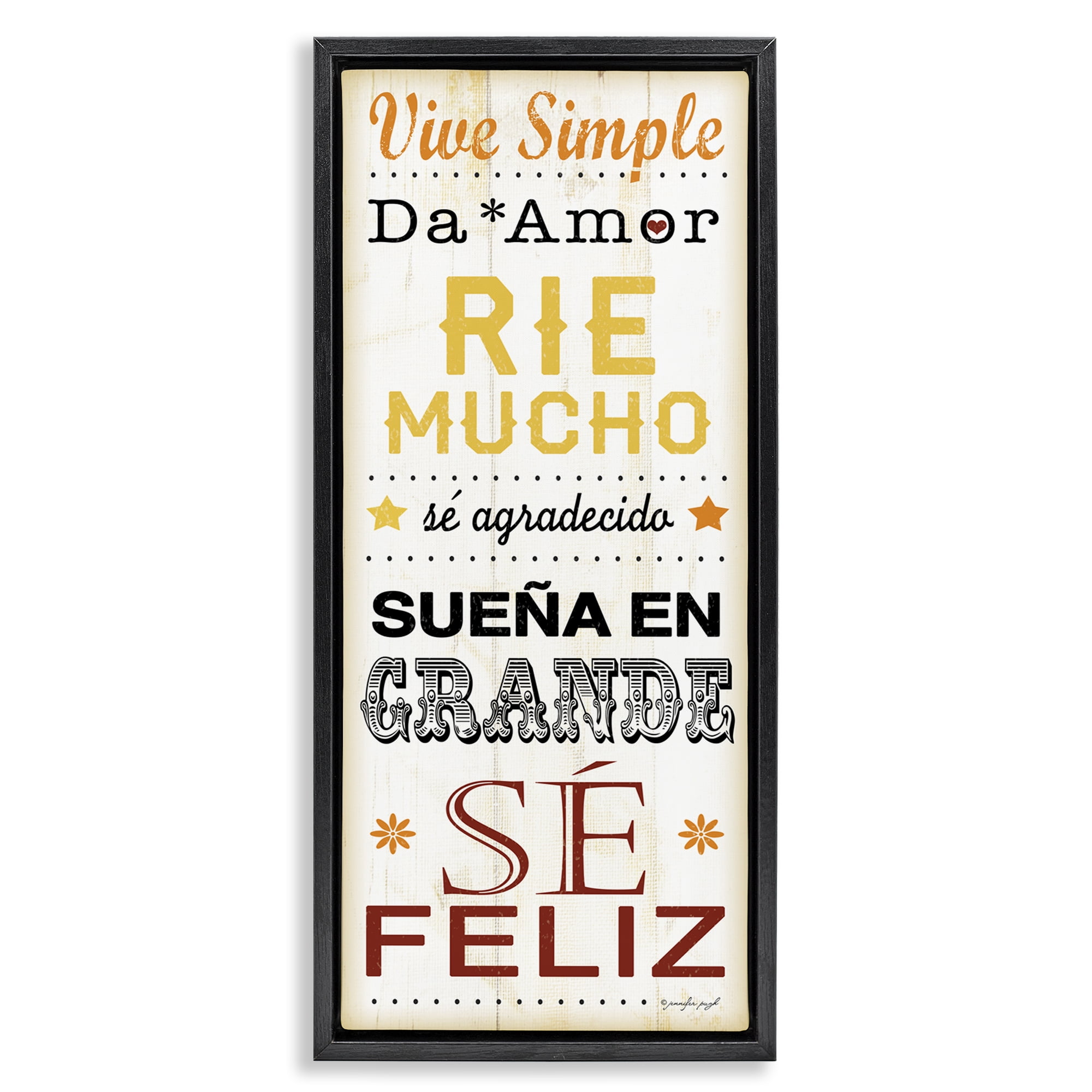 Stupell Industries Vive Simple Ríe Mucho Inspirational Quotes & Sayings Painting Black Floater Framed Art Print Wall Art, 11 x 25