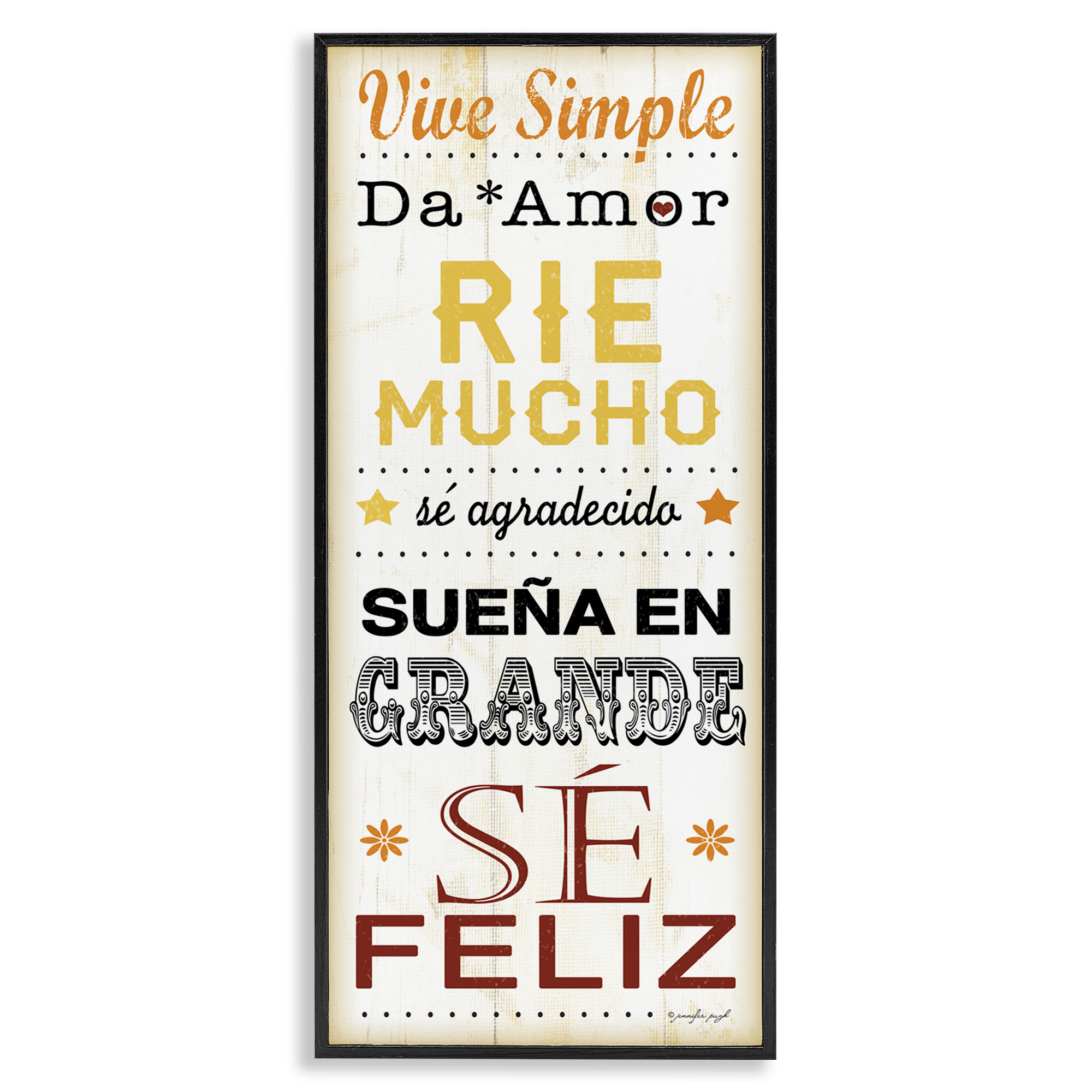 Stupell Industries Vive Simple Ríe Mucho Inspirational Quotes & Sayings Painting Black Framed Art Print Wall Art, 13 x 30