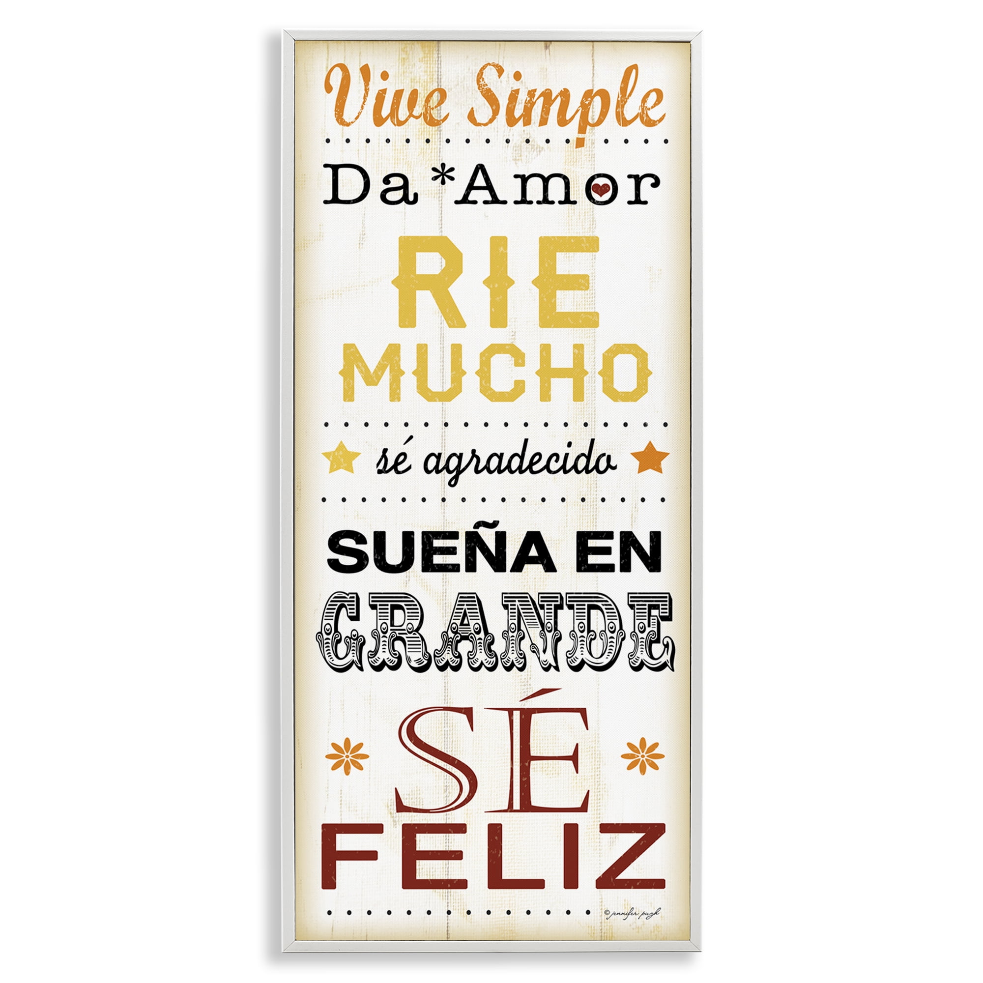 Stupell Industries Vive Simple Ríe Mucho Inspirational Quotes & Sayings Painting White Framed Art Print Wall Art, 13 x 30