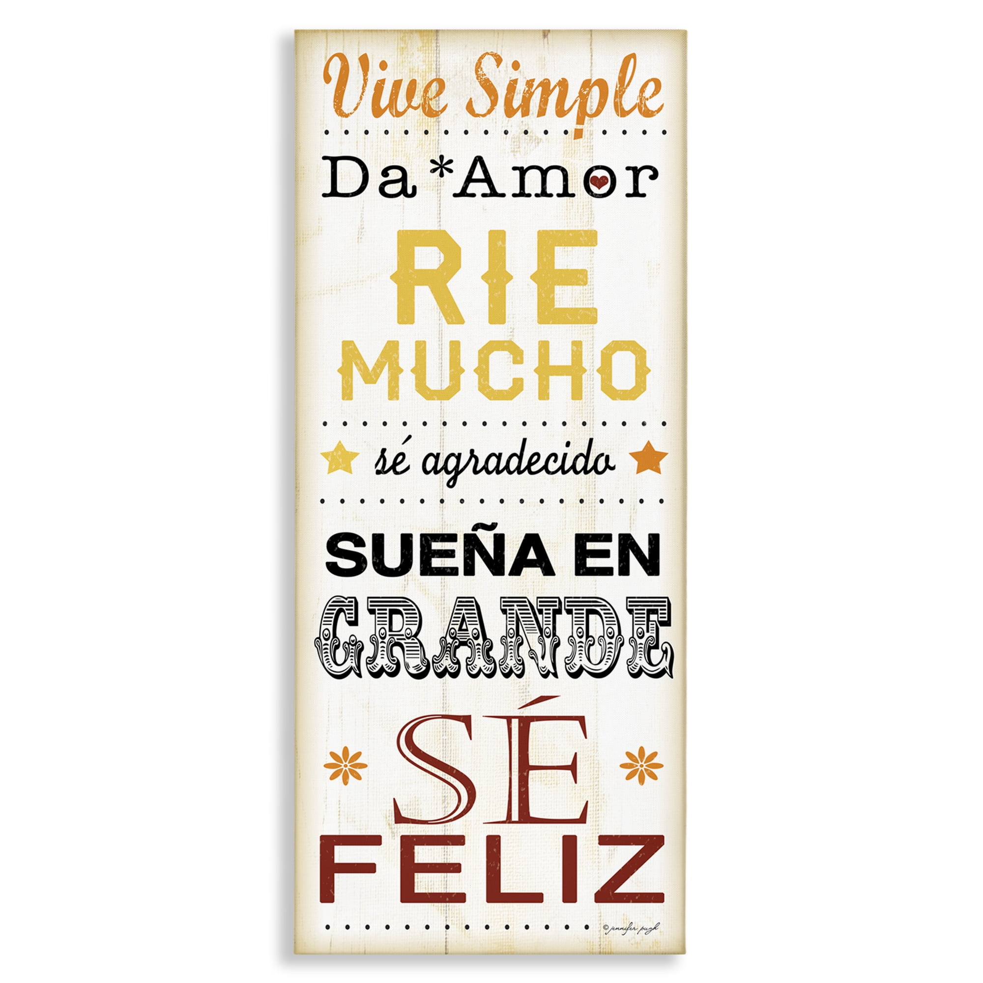 Stupell Industries Vive Simple Ríe Mucho Inspirational Quotes & Sayings Painting Wrapped Canvas Art Print Wall Art, 13 x 30