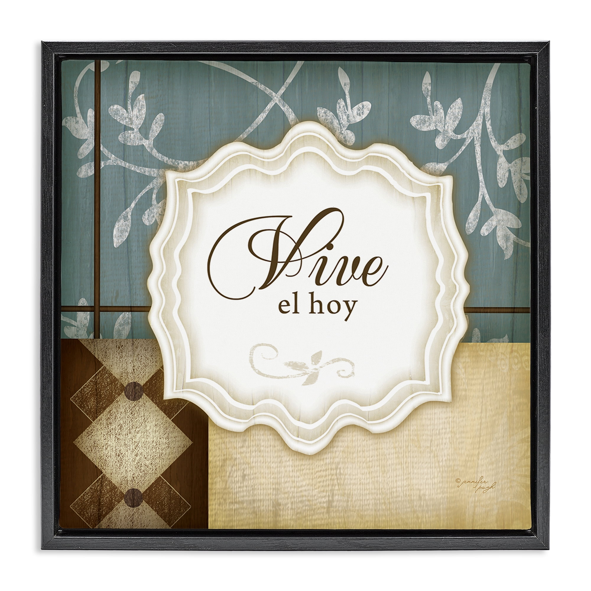 Stupell Industries Vive el Hoy Tradicional Inspirational Quotes & Sayings Painting Black Floater Framed Art Print Wall Art, 18 x 18