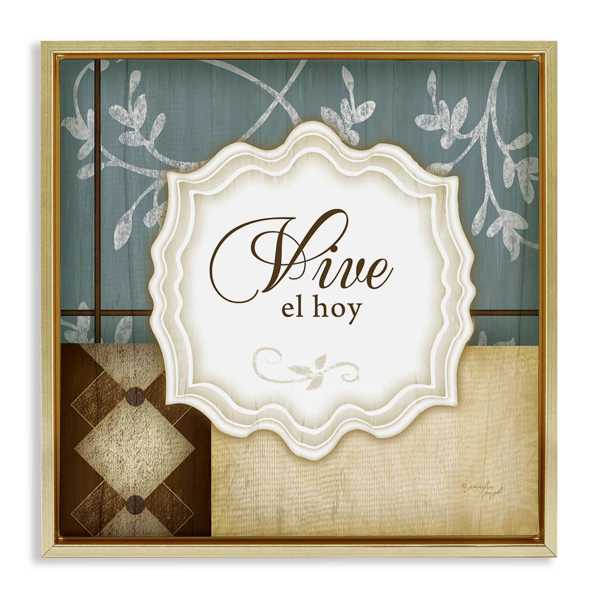 Stupell Industries Vive el Hoy Tradicional Inspirational Quotes & Sayings Painting Gold Floater Framed Art Print Wall Art, 25 x 25