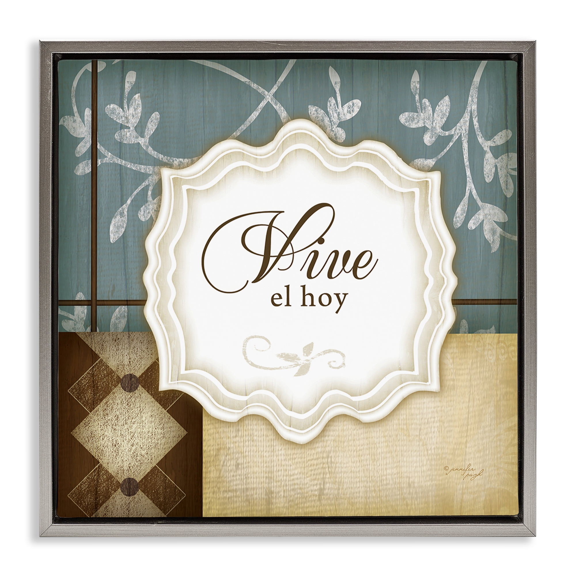 Stupell Industries Vive el Hoy Tradicional Inspirational Quotes & Sayings Painting Gray Floater Framed Art Print Wall Art, 18 x 18