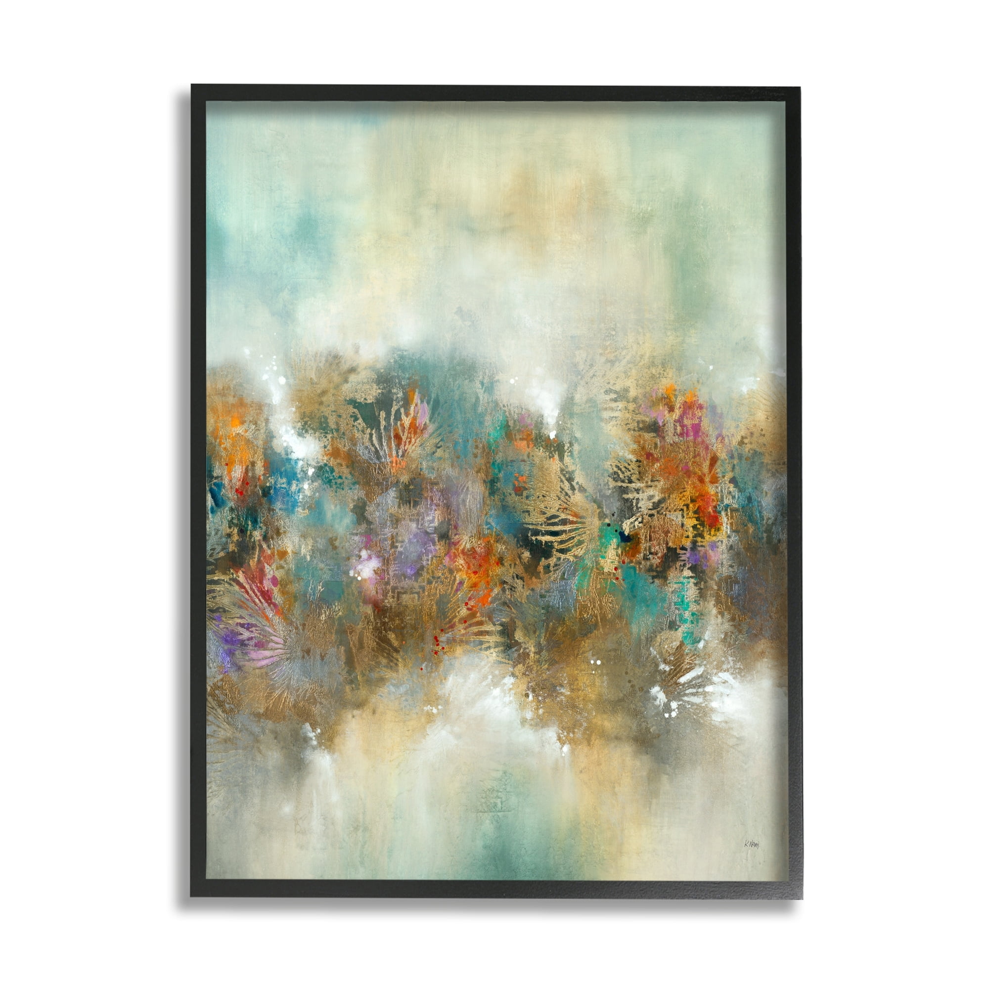 Stupell Industries Vivid Abstract Botanical Painting Bold Glam Detail Painting Black Framed Art Print Wall Art, Design by K. Nari