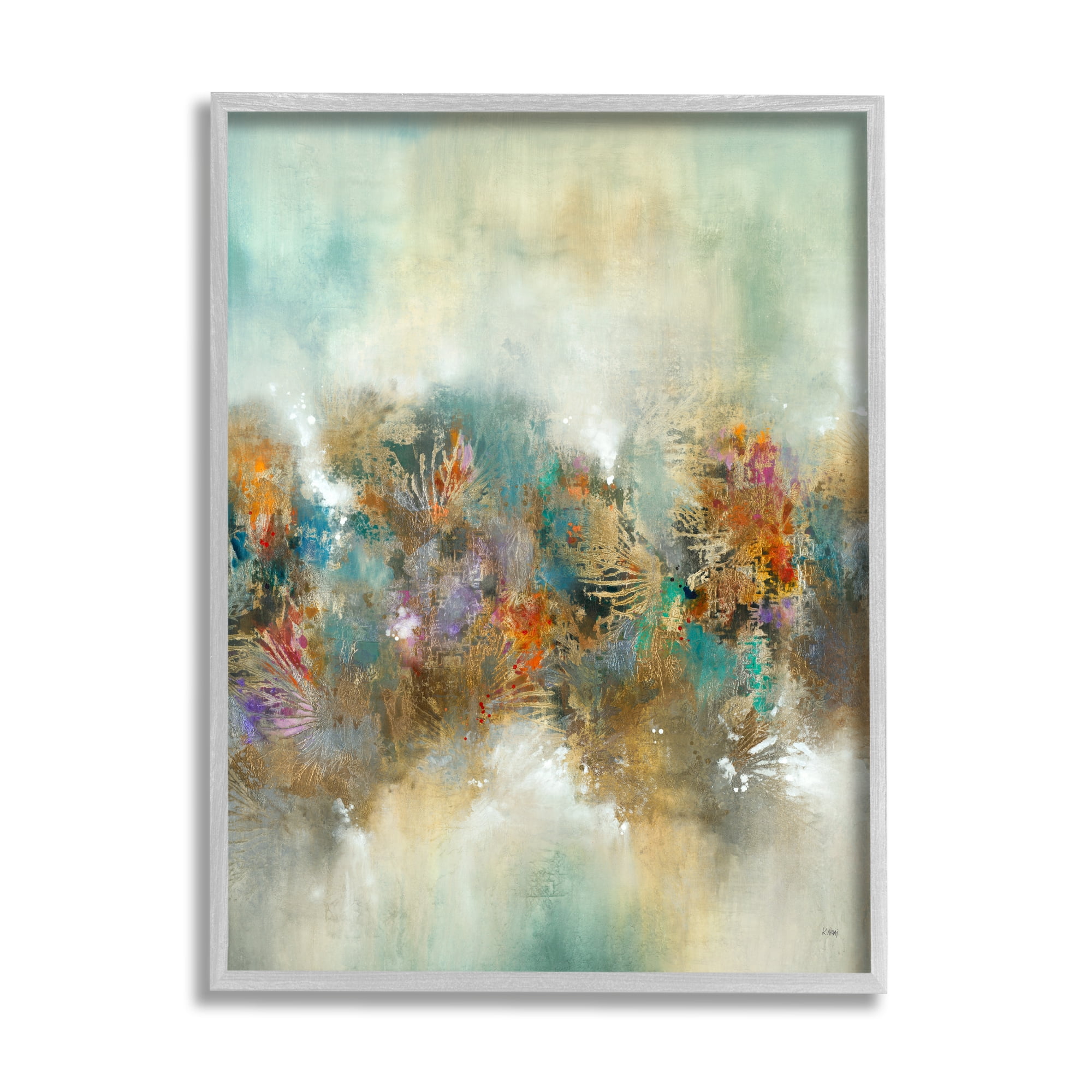 Stupell Industries Vivid Abstract Botanical Painting Bold Glam Detail Painting Gray Framed Art Print Wall Art, Design by K. Nari