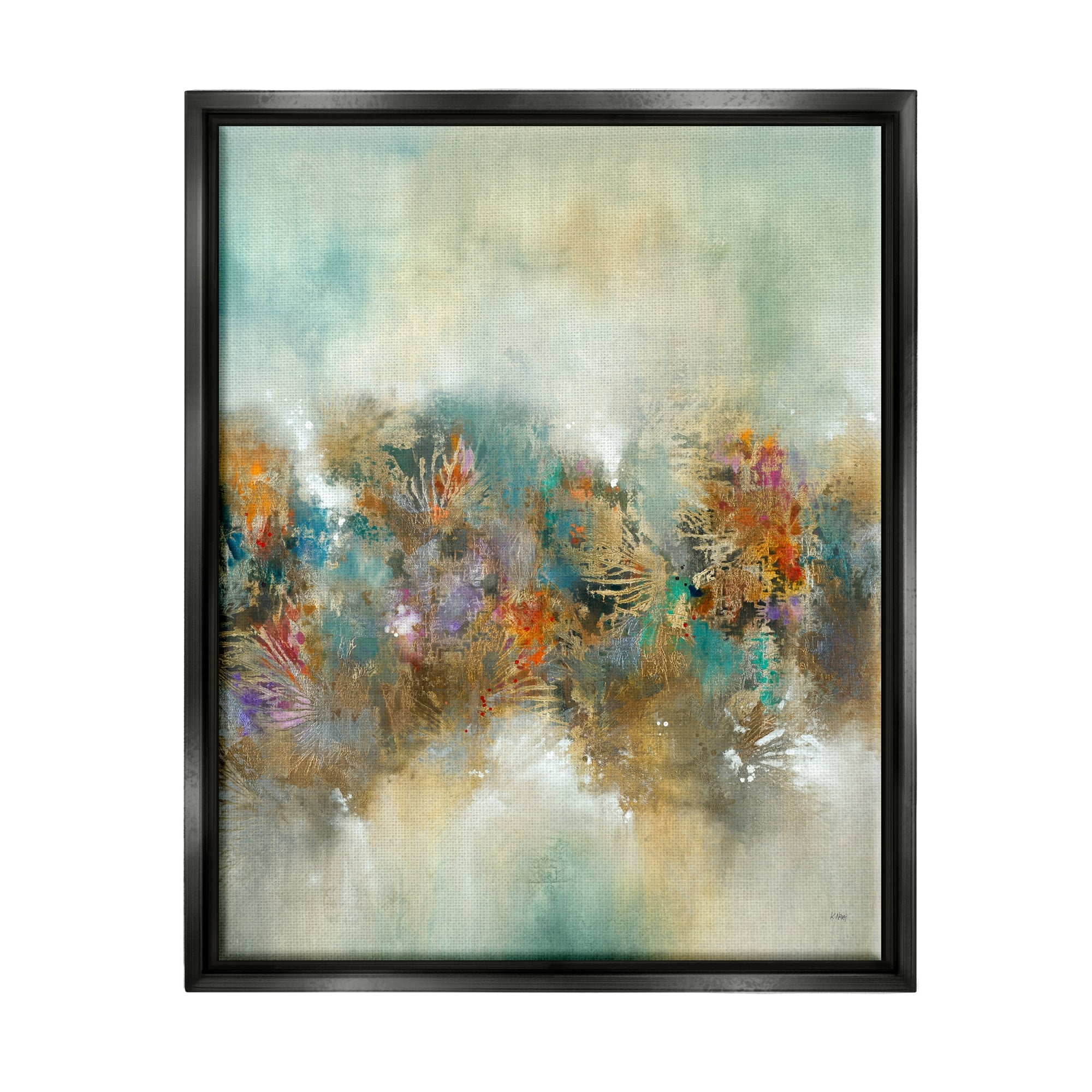 Stupell Industries Vivid Abstract Botanical Painting Bold Glam Detail Painting Jet Black Floating Framed Canvas Print Wall Art, Design by K. Nari