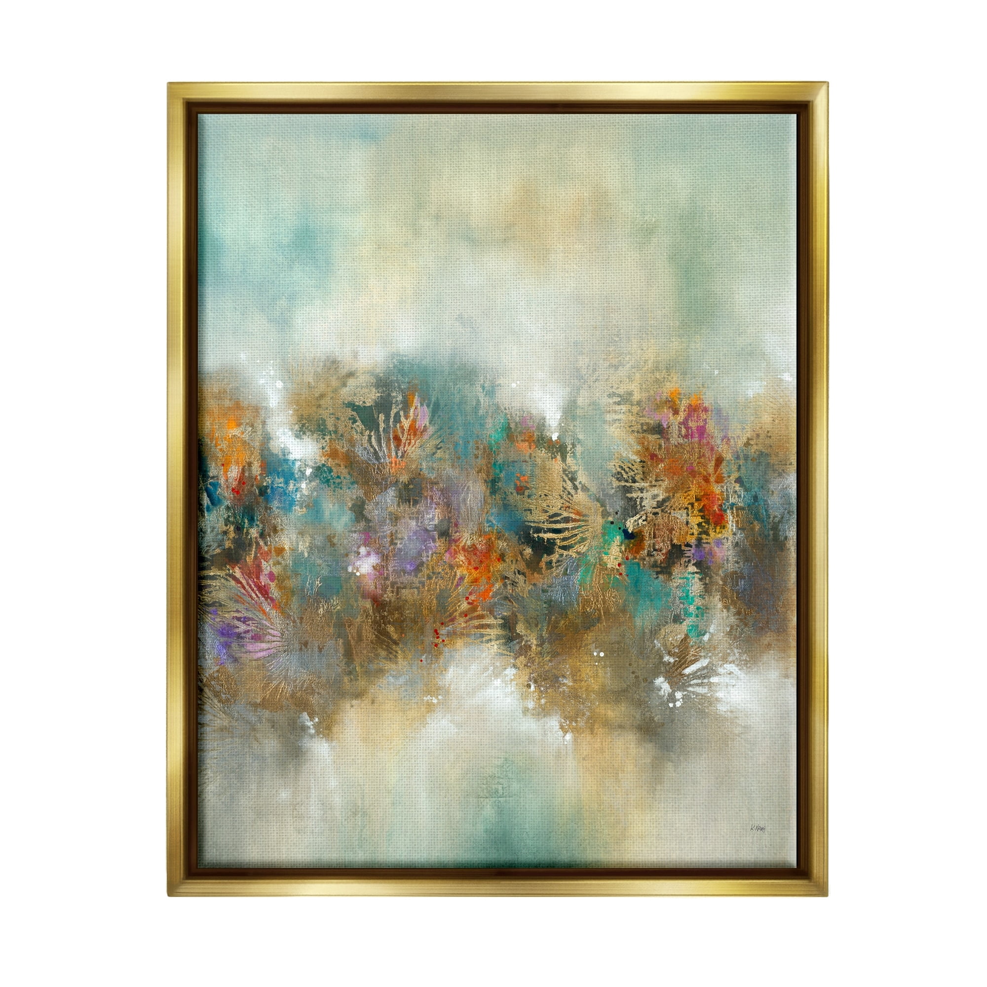 Stupell Industries Vivid Abstract Botanical Painting Bold Glam Detail Painting Metallic Gold Floating Framed Canvas Print Wall Art, Design by K. Nari