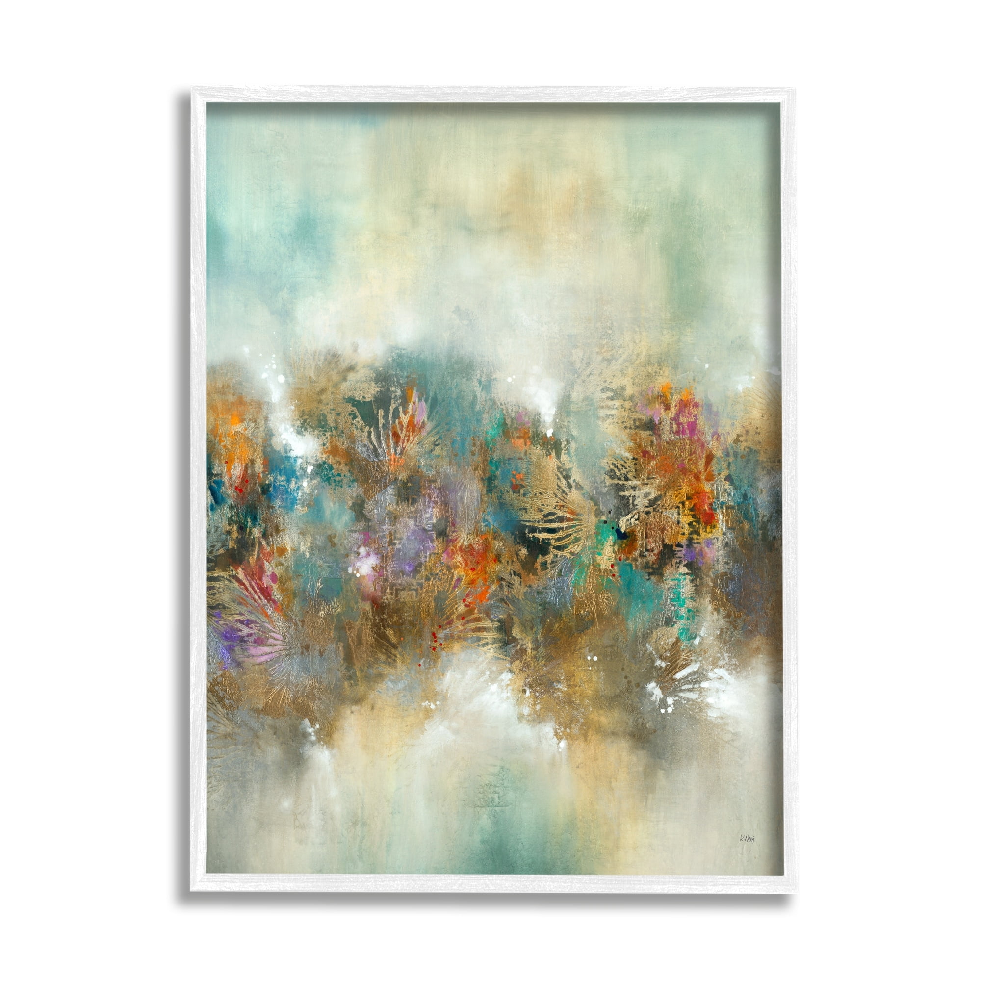 Stupell Industries Vivid Abstract Botanical Painting Bold Glam Detail Painting White Framed Art Print Wall Art, Design by K. Nari