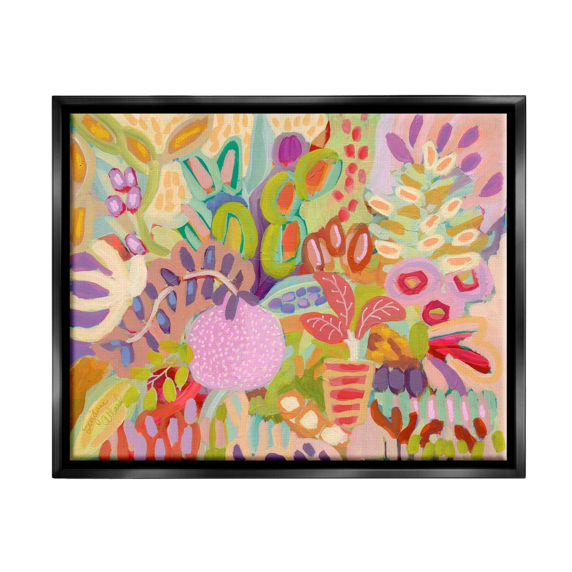 Stupell Industries Vivid Abstract Botanical Plants Botanical & Floral Painting Black Floater Framed Art Print Wall Art