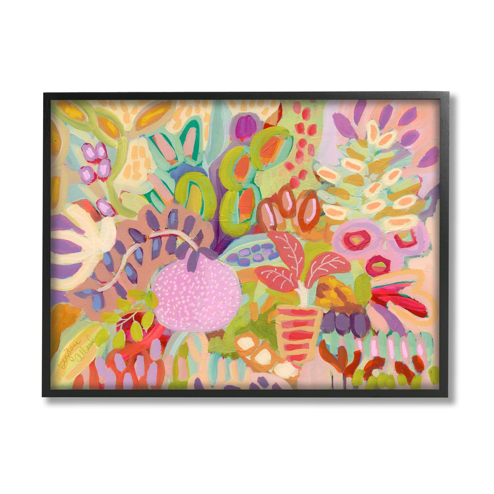 Vivid Multicolor Abstract Botanical Canvas Print with Black Frame