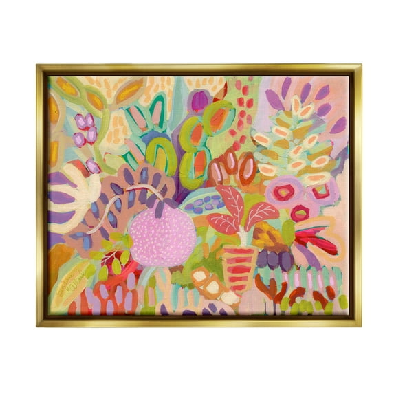 Stupell Industries Vivid Abstract Botanical Plants Botanical & Floral Painting Gold Floater Framed Art Print Wall Art