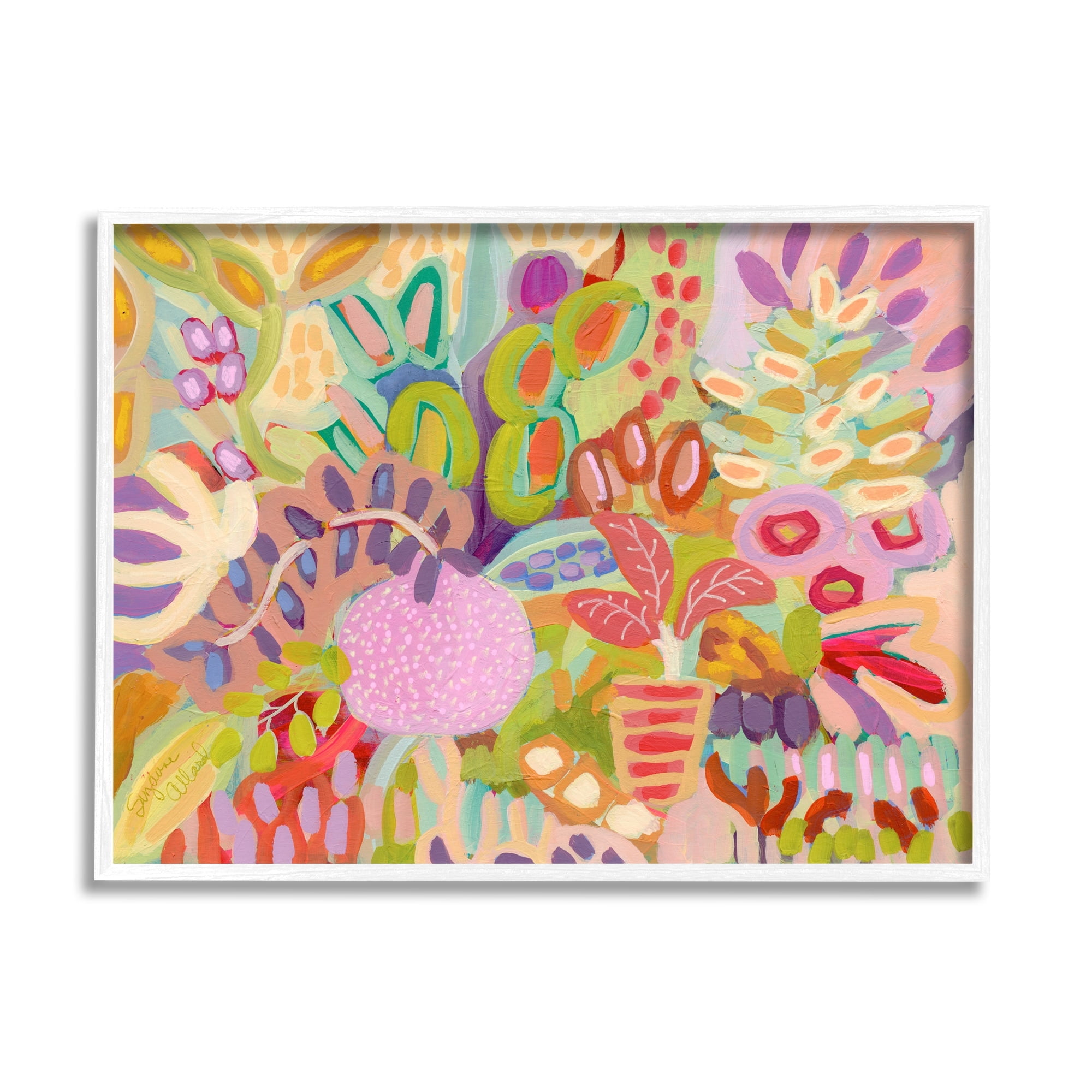 Stupell Industries Vivid Abstract Botanical Plants Botanical & Floral Painting White Framed Art Print Wall Art