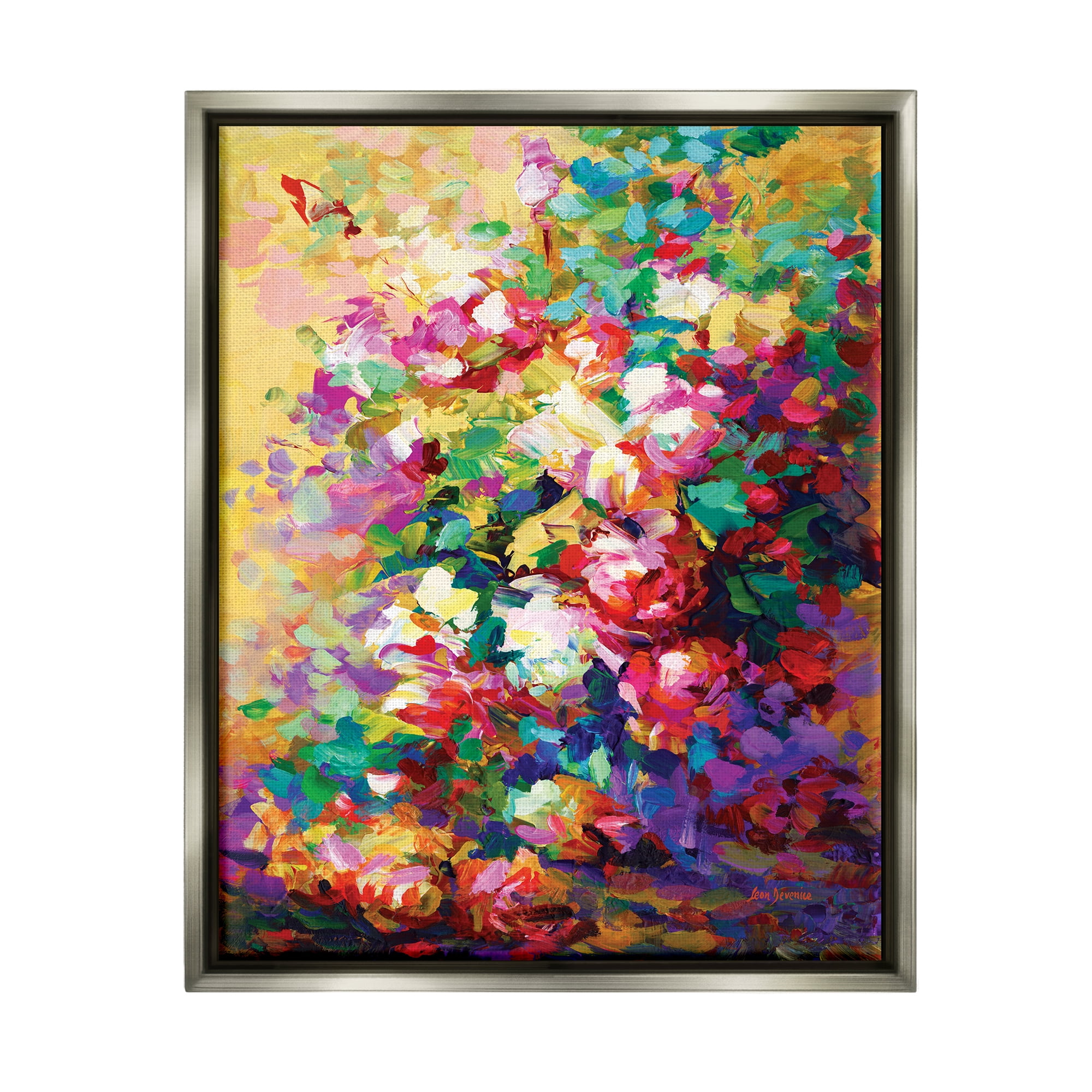 Stupell Industries Vivid Abstract Roses Botanical & Floral Painting Gray Floater Framed Canvas Art Print Wall Art, 17 x 21