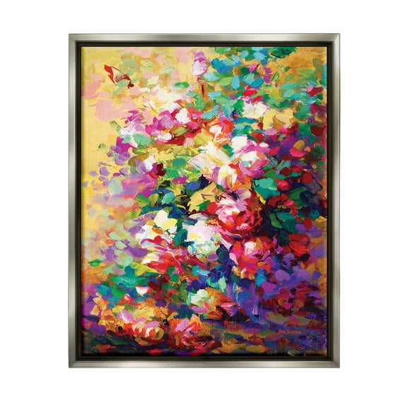 Stupell Industries Vivid Abstract Roses Botanical & Floral Painting Gray Floater Framed Canvas Art Print Wall Art, 25 x 31