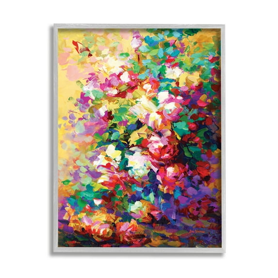 Stupell Industries Vivid Abstract Roses Botanical & Floral Painting Gray Framed Art Print Wall Art, 24 x 30