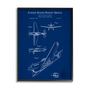 Stupell Industries Vivid Aircraft Blueprint Patent Graphic Art Black Framed Art Print Wall Art, Design by Karl Hronek