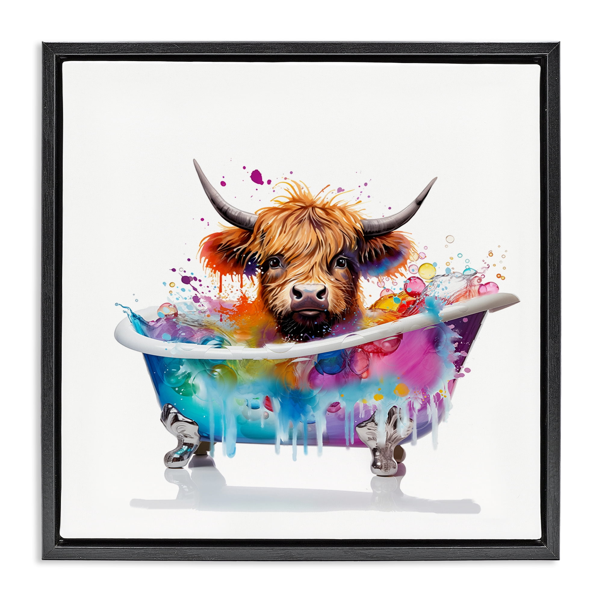 Stupell Industries Vivid Bath Time Cattle Typography Painting Black Floater Framed Canvas Art Print Wall Art, 18 x 18