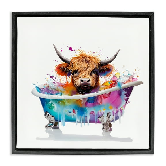 Stupell Industries Vivid Bath Time Cattle Typography Painting Black Floater Framed Canvas Art Print Wall Art, 18 x 18