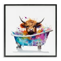 Stupell Industries Vivid Bath Time Cattle Typography Painting Black Framed Art Print Wall Art, 12 x 12