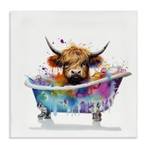 Stupell Industries Vivid Bath Time Cattle Typography Painting Gallery Wrapped Canvas Art Print Wall Art, 17 x 17