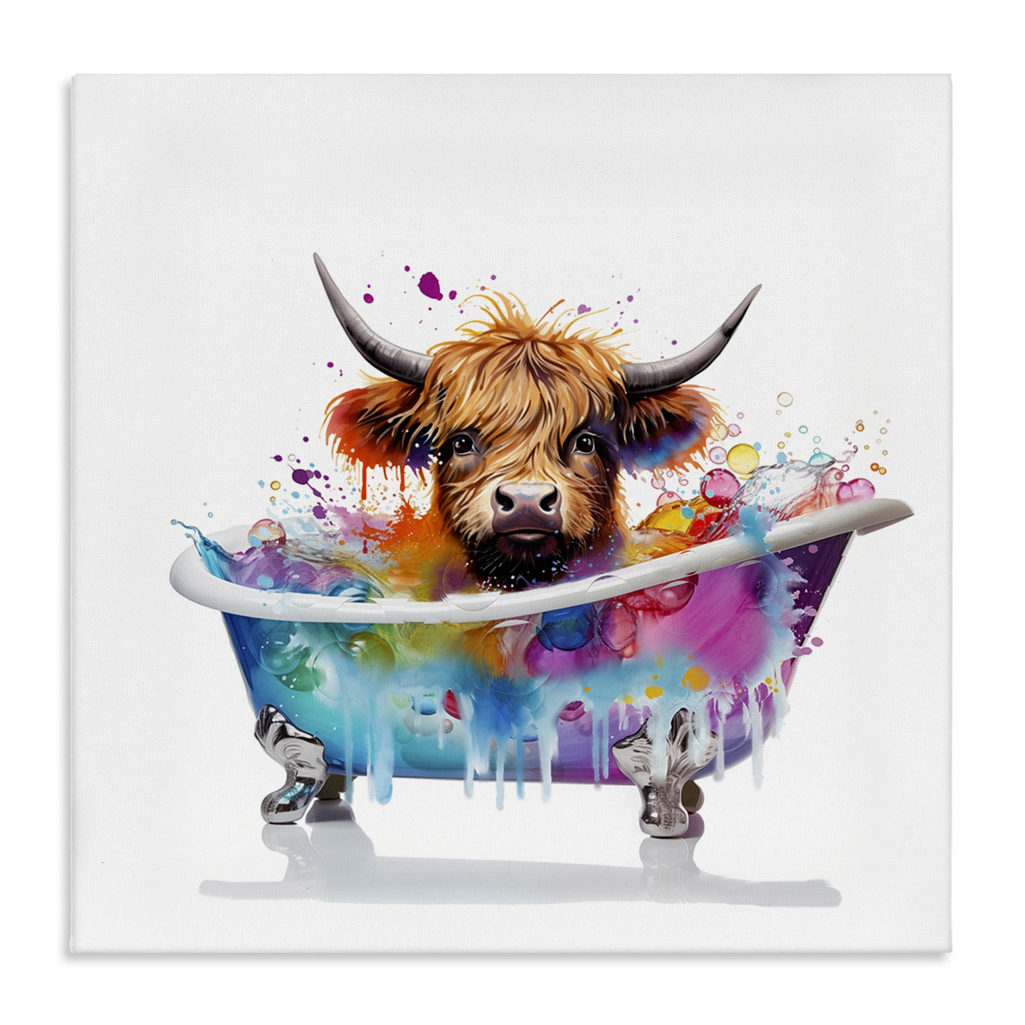 Stupell Industries Vivid Bath Time Cattle Typography Painting Gallery Wrapped Canvas Art Print Wall Art, 30 x 30