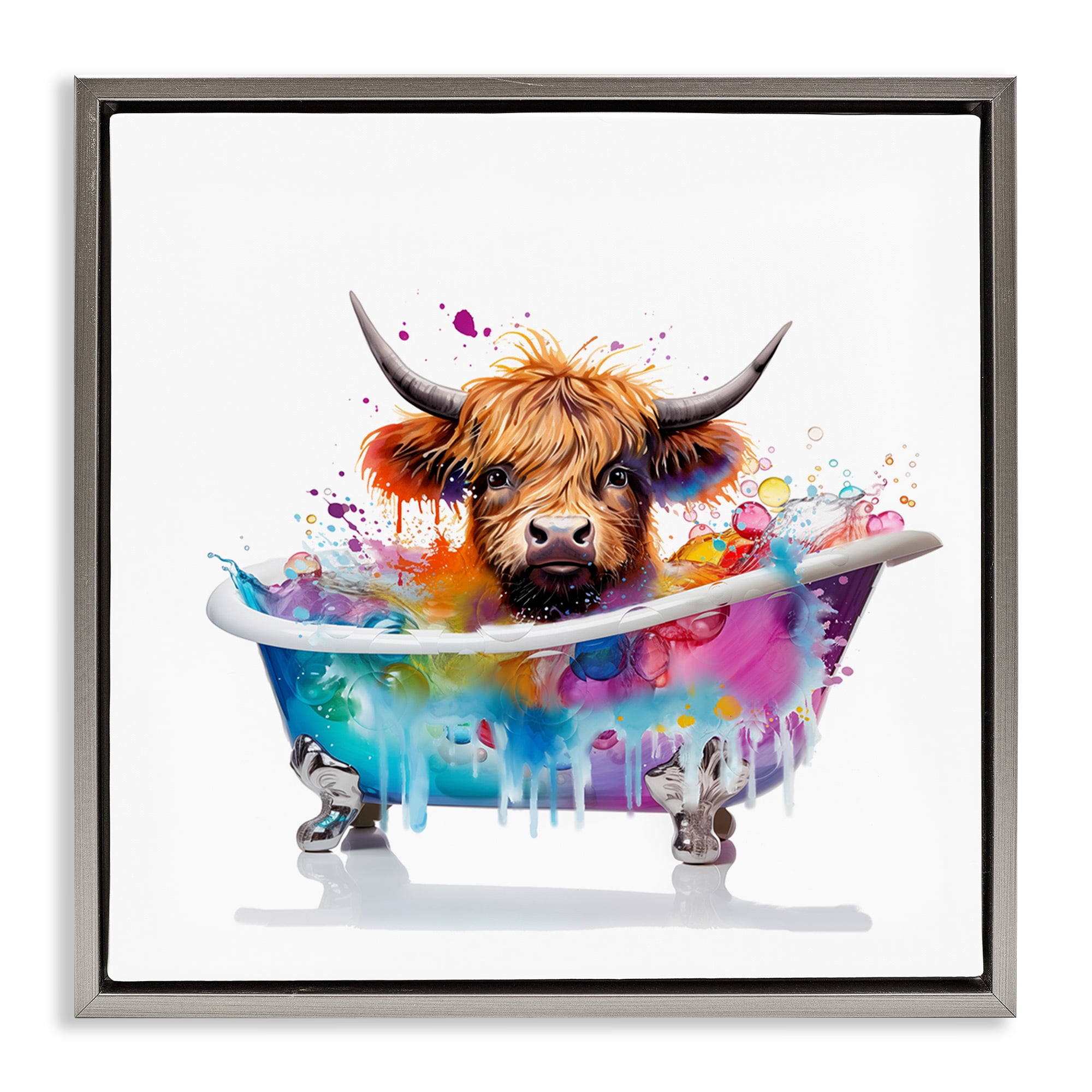 Stupell Industries Vivid Bath Time Cattle Typography Painting Gray Floater Framed Canvas Art Print Wall Art, 25 x 25