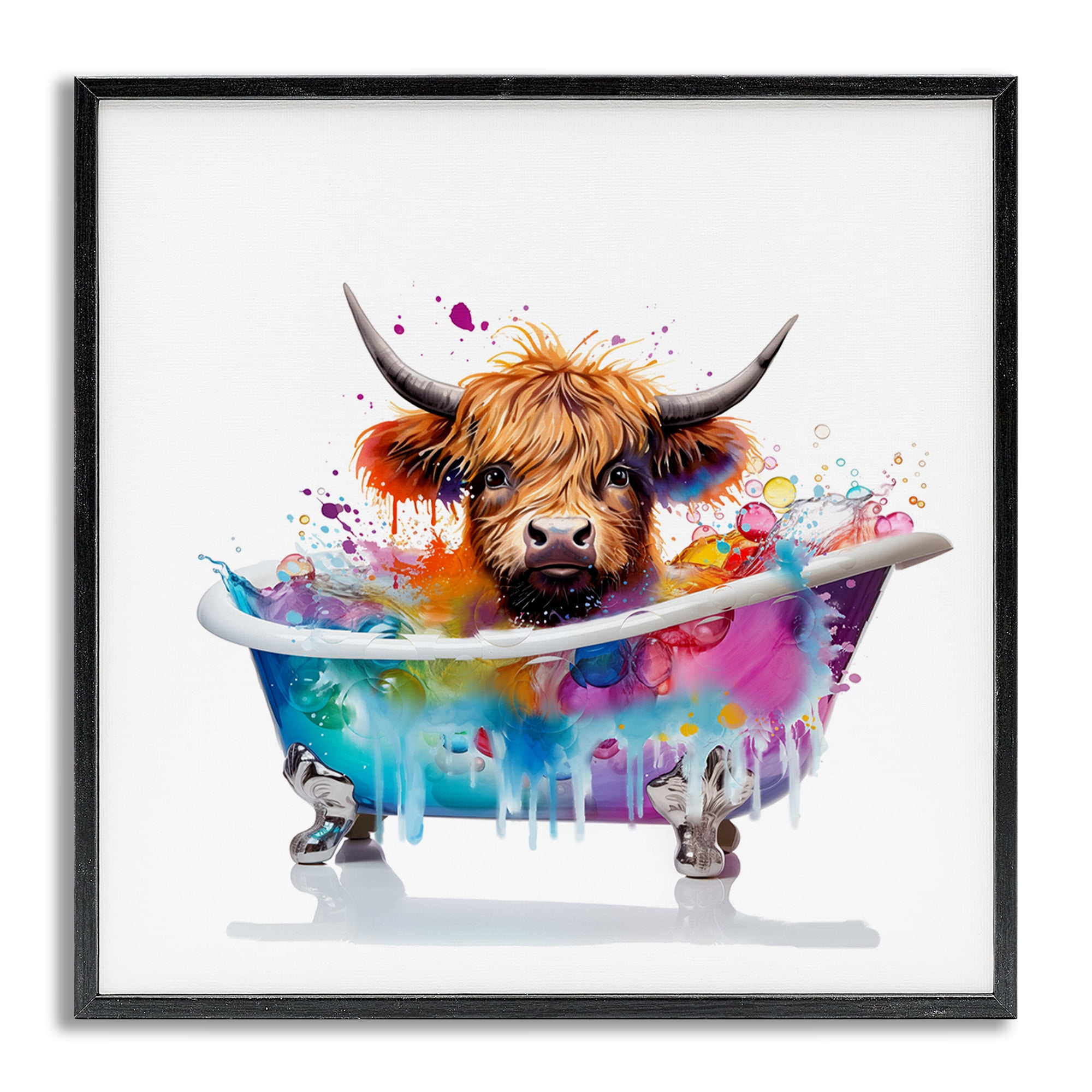 Stupell Industries Vivid Bath Time Cattle Typography Painting Gray Framed Art Print Wall Art, 24 x 24