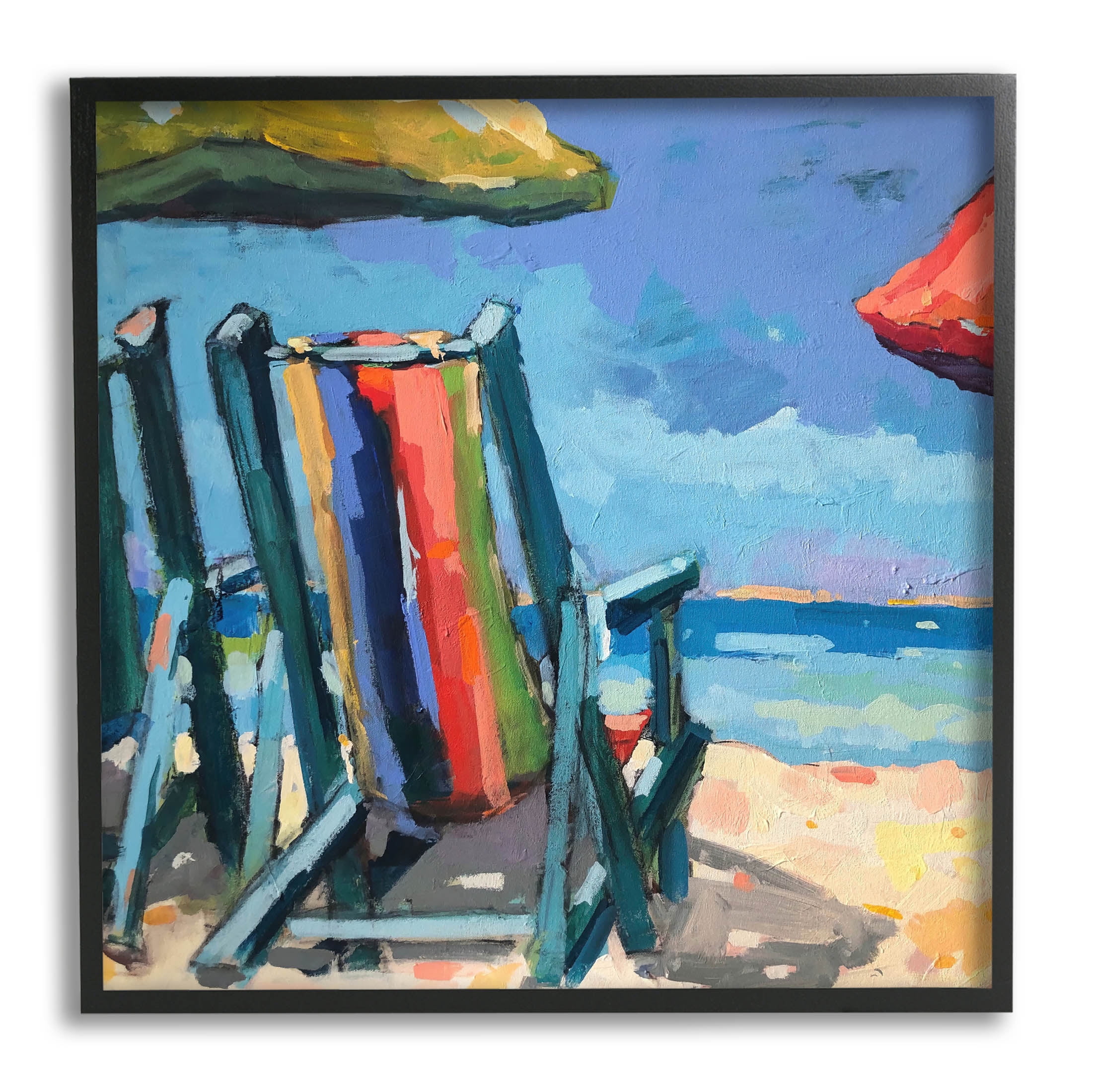 Stupell Industries Vivid Beach Chairs Shoreline Painting Black Framed Art Print Wall Art, Design by Page Pearson Railsback