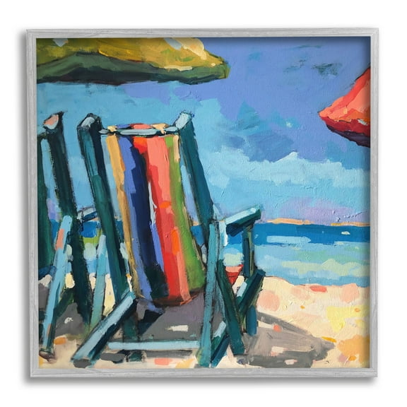 Stupell Industries Vivid Beach Chairs Shoreline Painting Gray Framed Art Print Wall Art, Design by Page Pearson Railsback