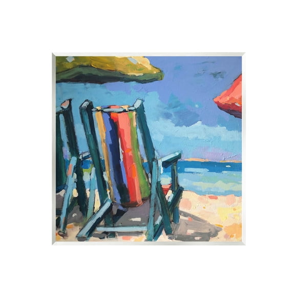 Stupell Industries Vivid Beach Chairs Shoreline Painting Unframed Art Print Wall Art, Design by Page Pearson Railsback