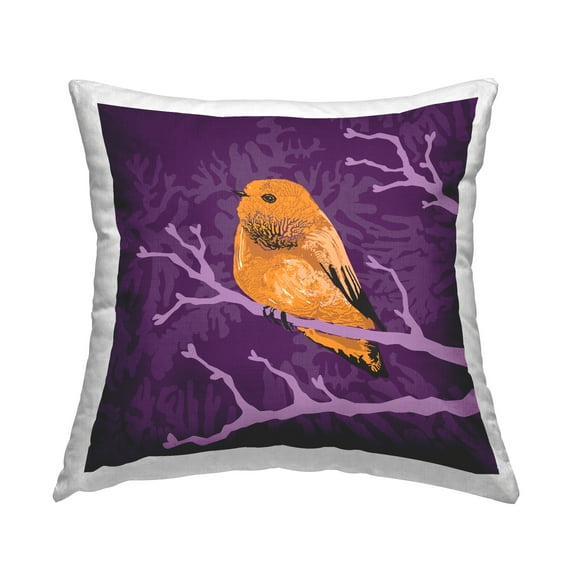 Stupell Industries Vivid Bird Botanical Tree Branch Pattern Design by Verbrugge Watercolor Throw Pillow