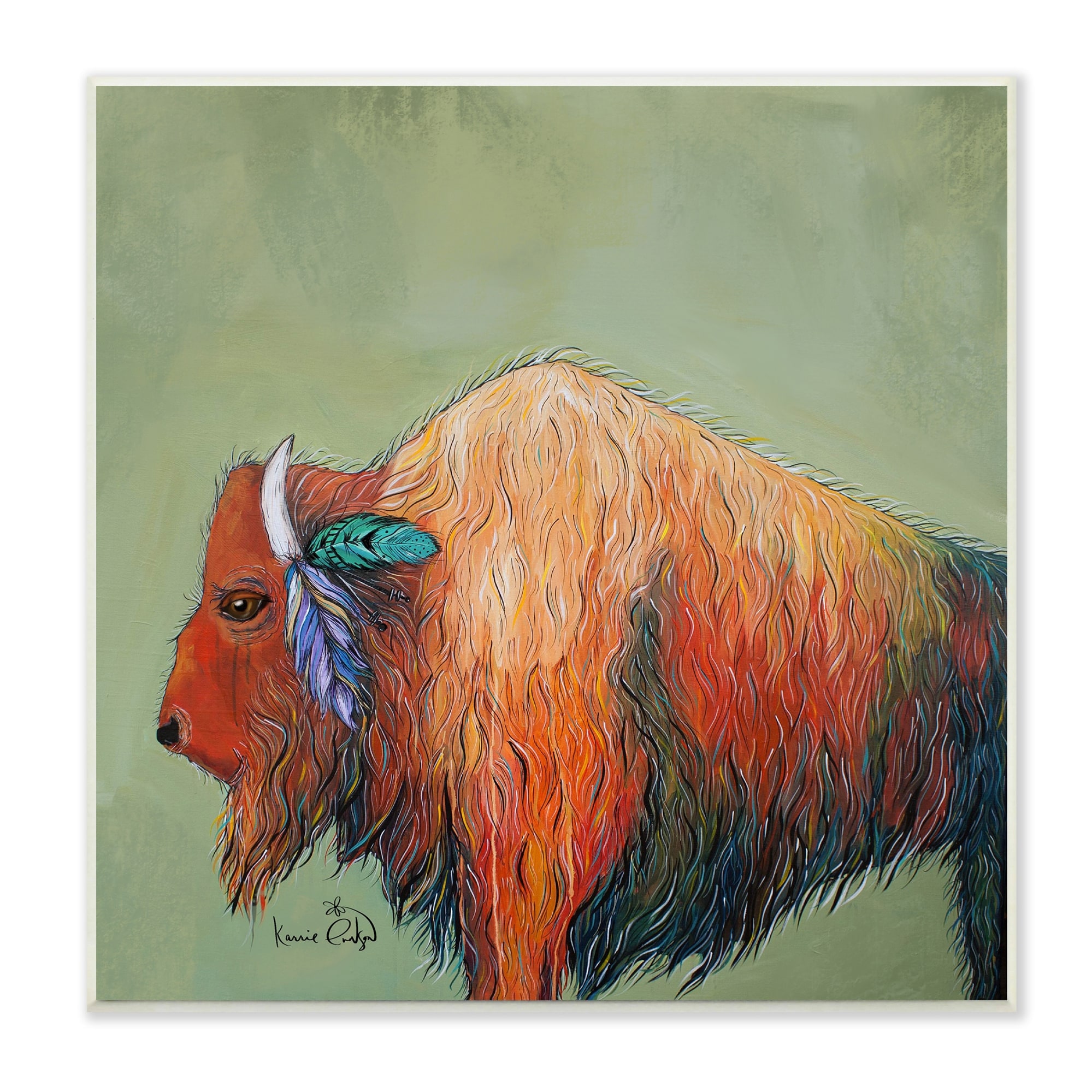 Stupell Industries Vivid Bison Hanging Feathers Horn Abstract Hair Painting Unframed Art Print Wall Art, Design by Karrie Evenson