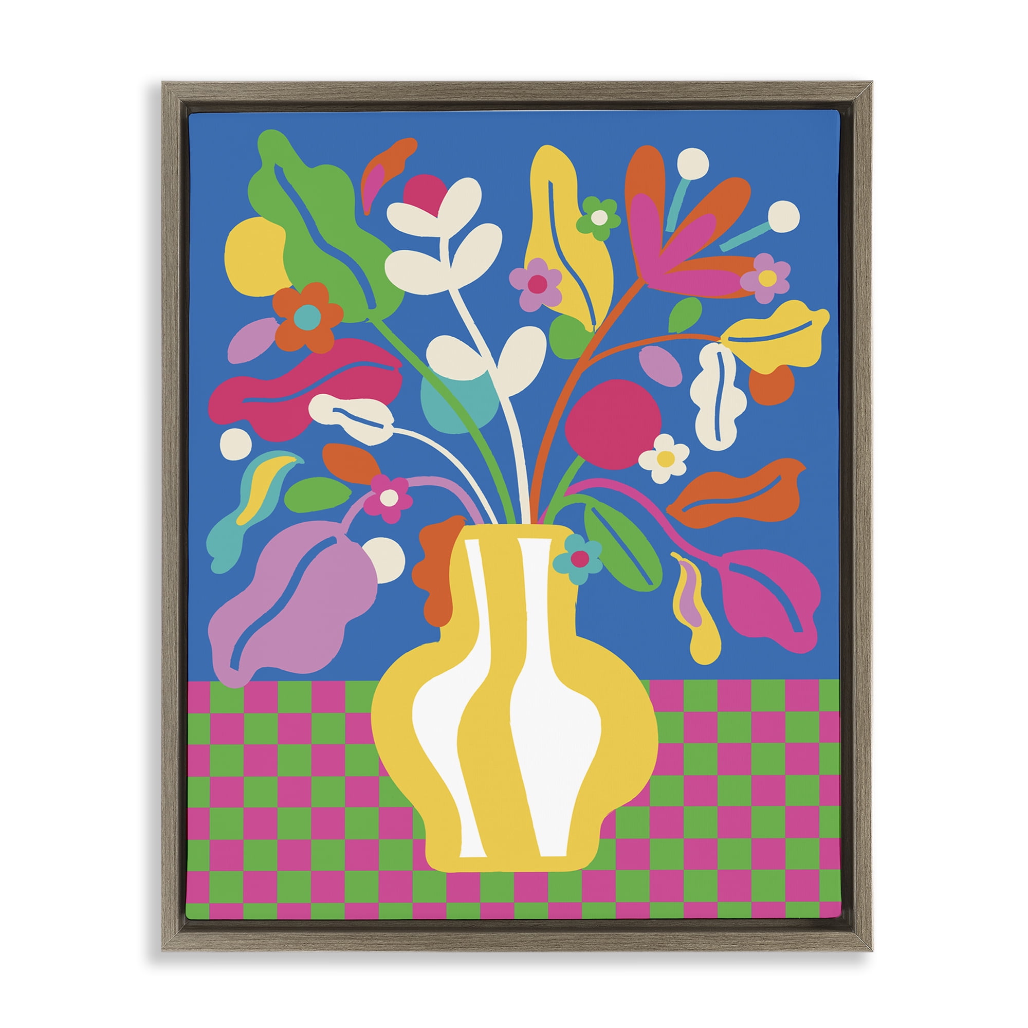 Stupell Industries Vivid Bloom Bouquet Plants & Flowers Painting Brown Floater Framed Canvas Art Print Wall Art, 25 x 31
