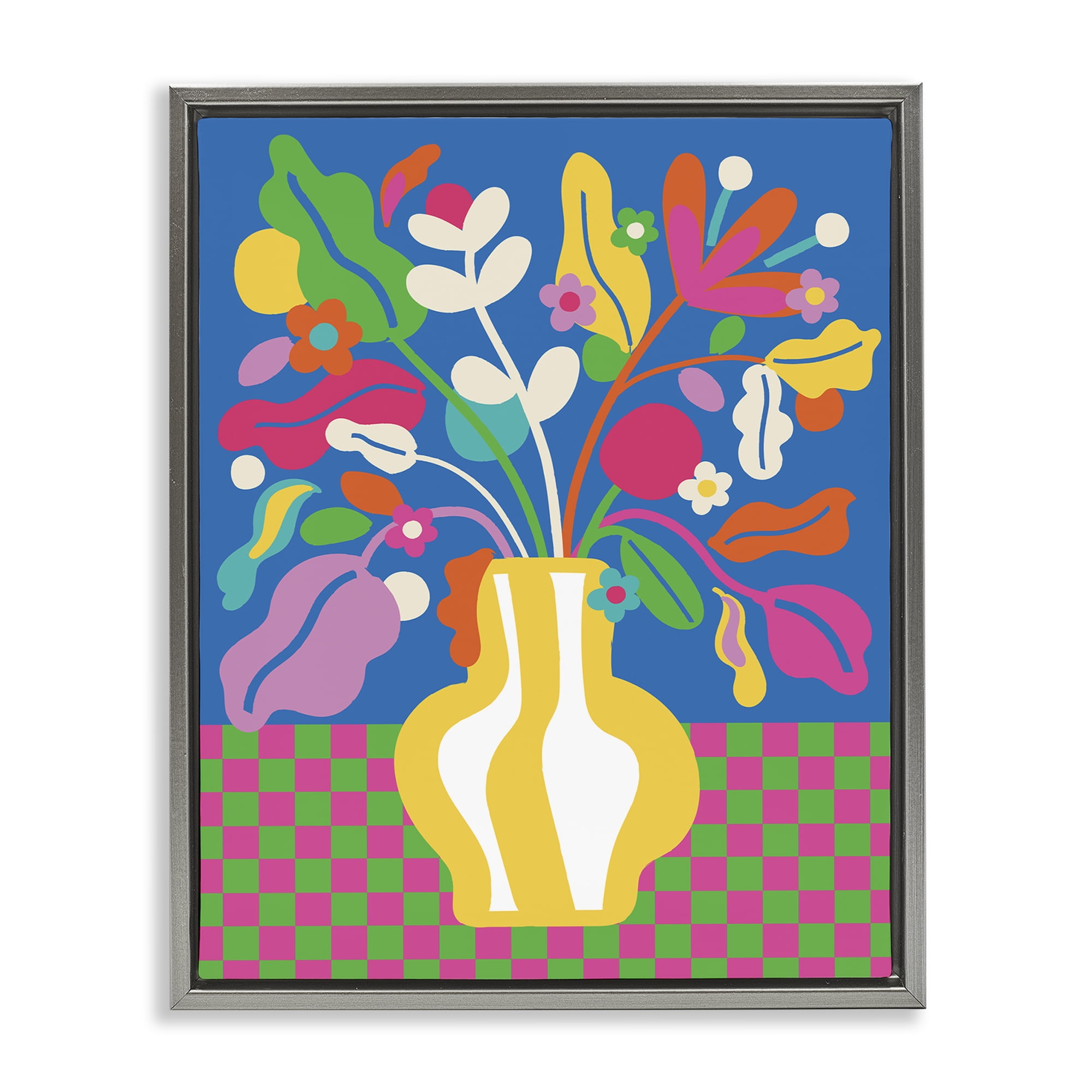Stupell Industries Vivid Bloom Bouquet Plants & Flowers Painting Gray Floater Framed Canvas Art Print Wall Art, 25 x 31