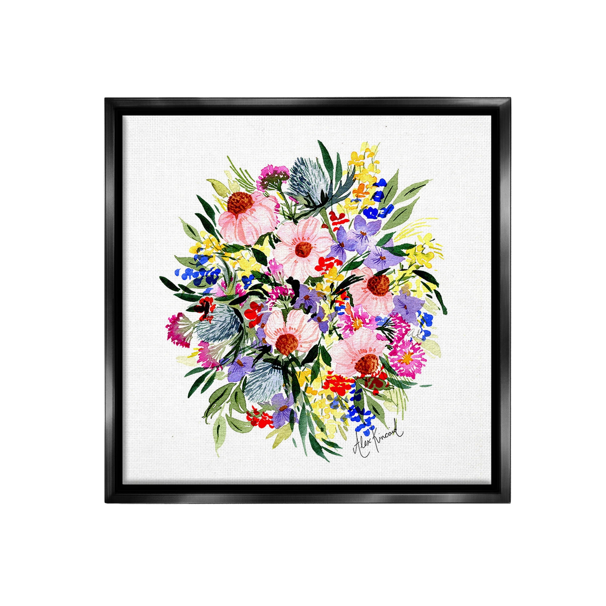 Stupell Industries Vivid Blooming Bouquet Botanical & Floral Painting Black Floater Framed Canvas Art Print Wall Art, 18 x 18