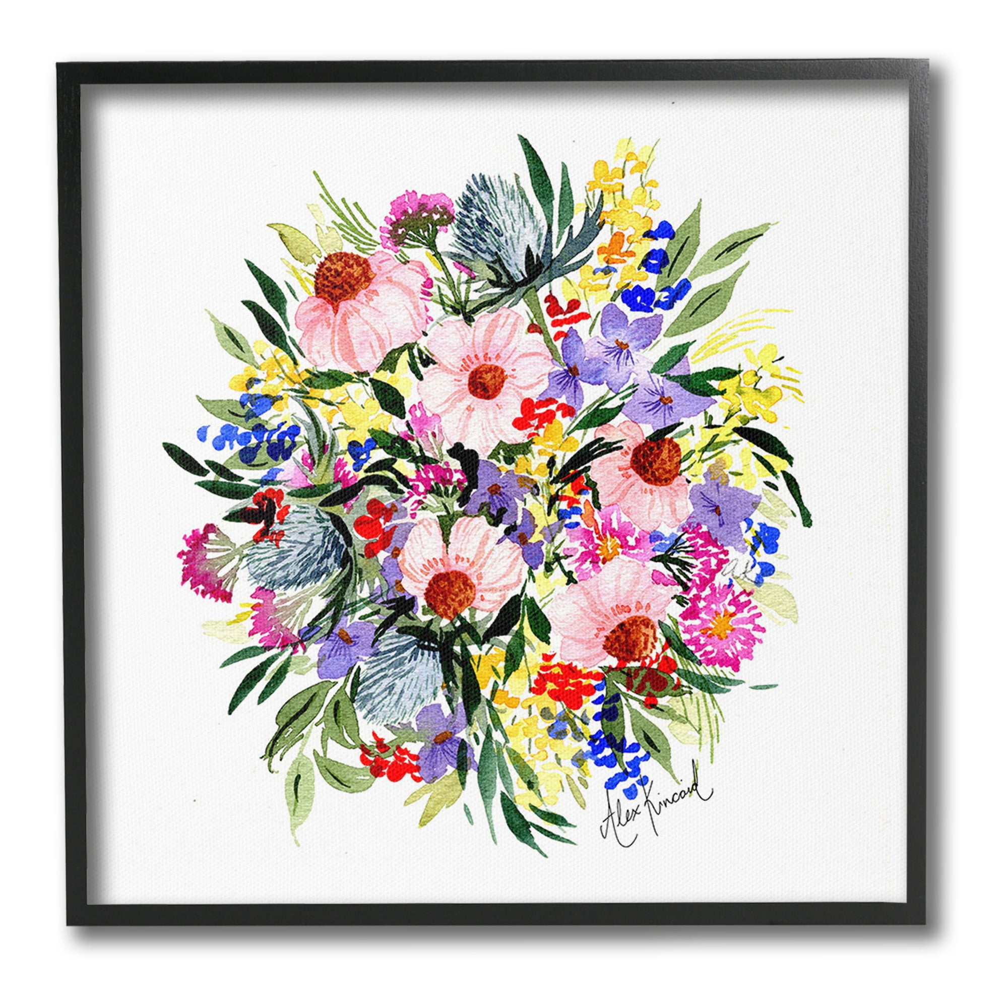 Stupell Industries Vivid Blooming Bouquet Botanical & Floral Painting Black Framed Art Print Wall Art, 17 x 17