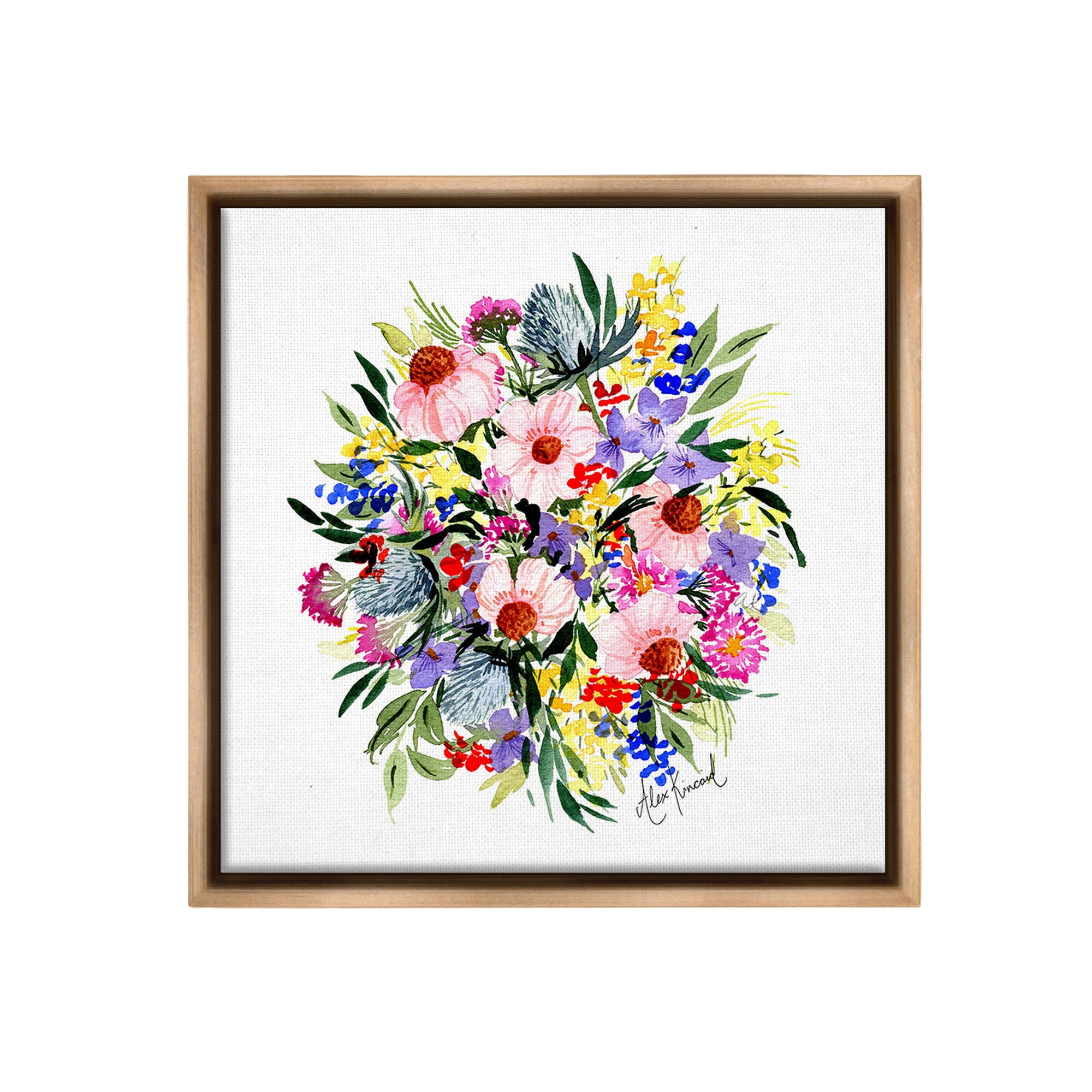 Stupell Industries Vivid Blooming Bouquet Botanical & Floral Painting Brown Floater Framed Canvas Art Print Wall Art, 25 x 25